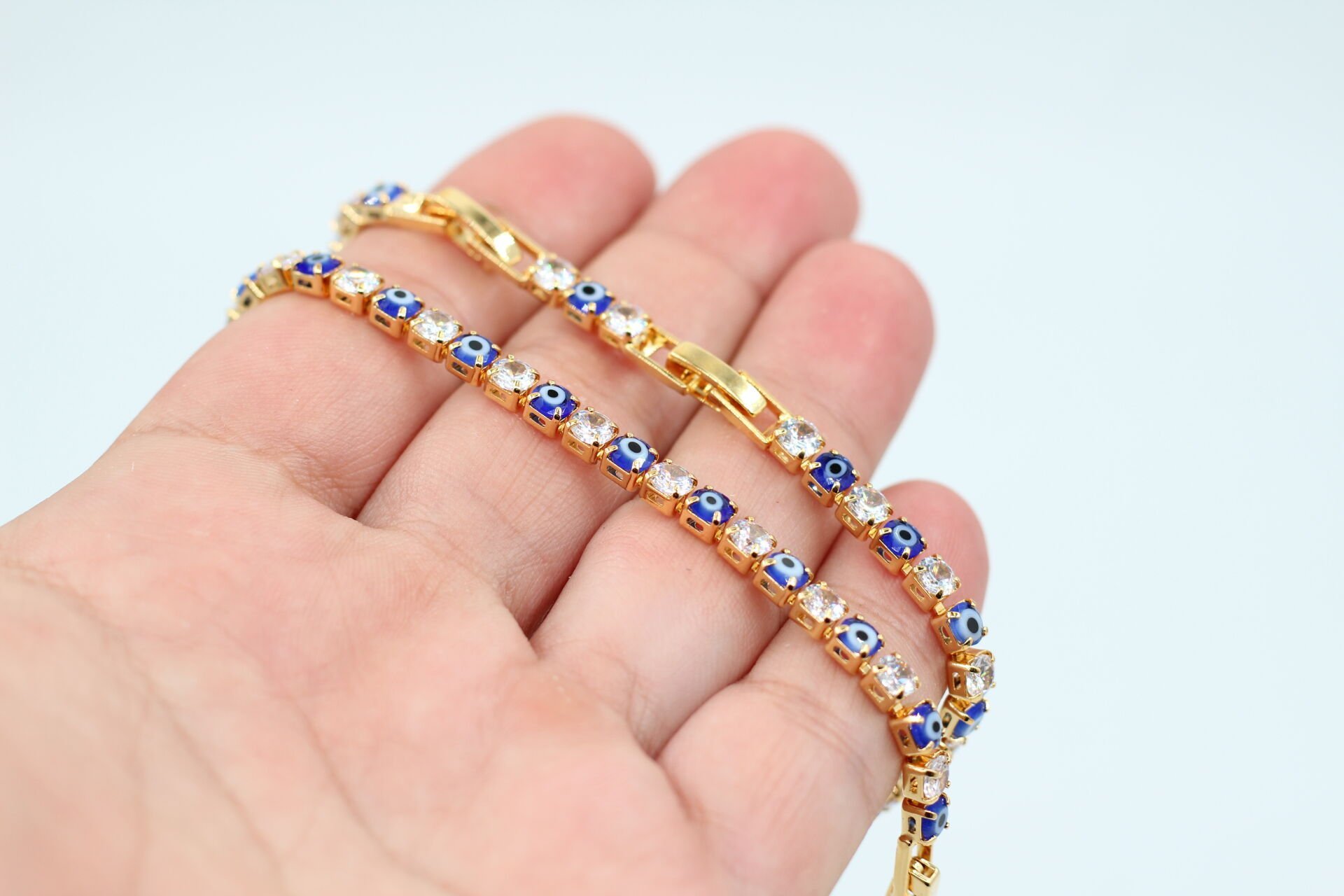 Altın Kaplama Nazar Boncuklu Su Yolu Bileklik Lacivert