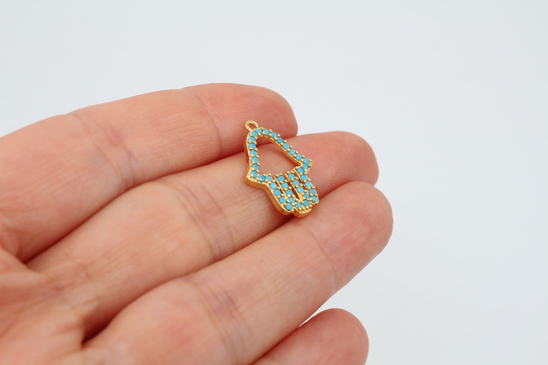 Altın Kaplama Mavi Taşlı Fatma Ana Eli