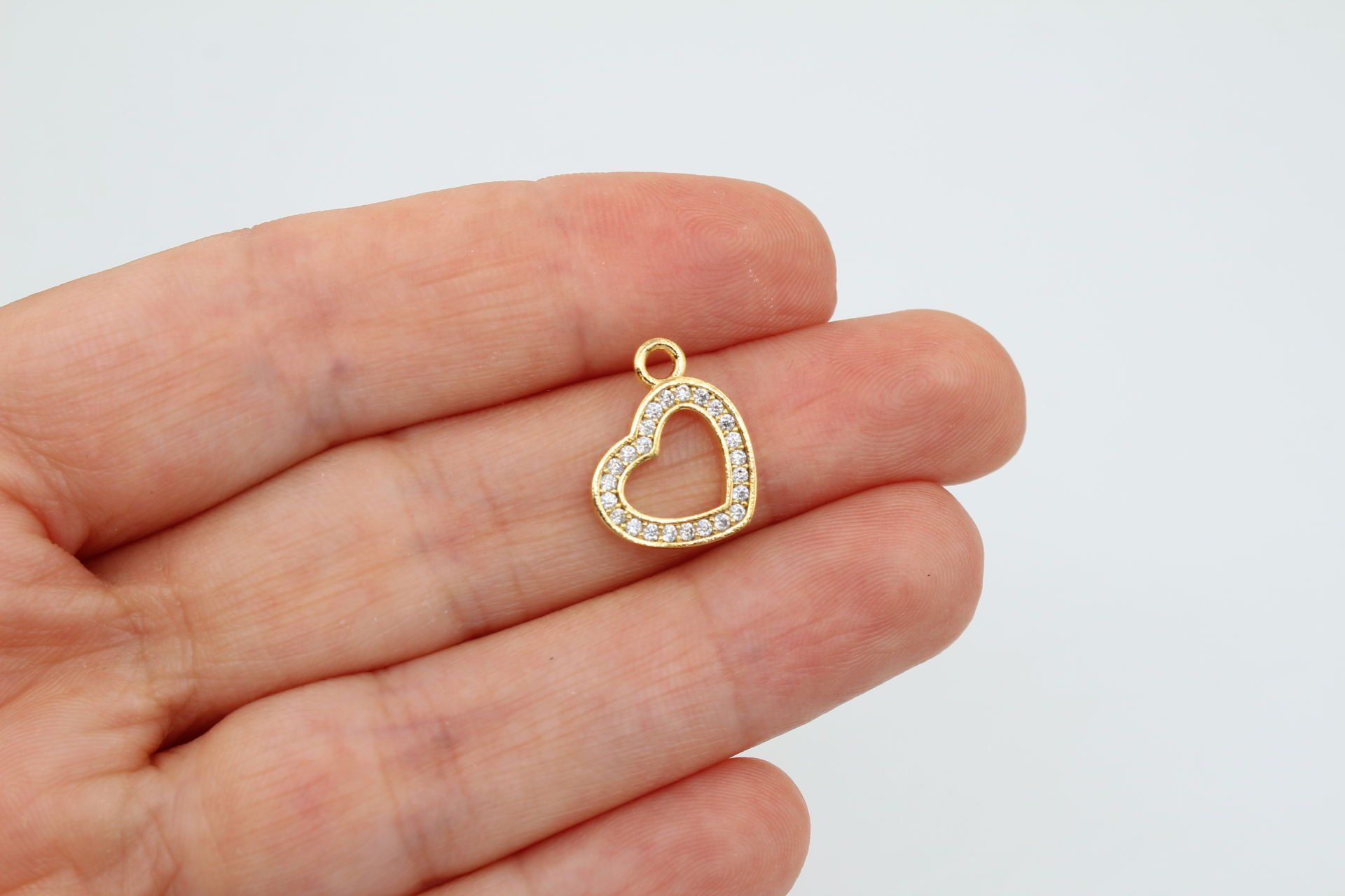 Altın Kaplama Yan Kulp Zirkon Taşlı Kalp