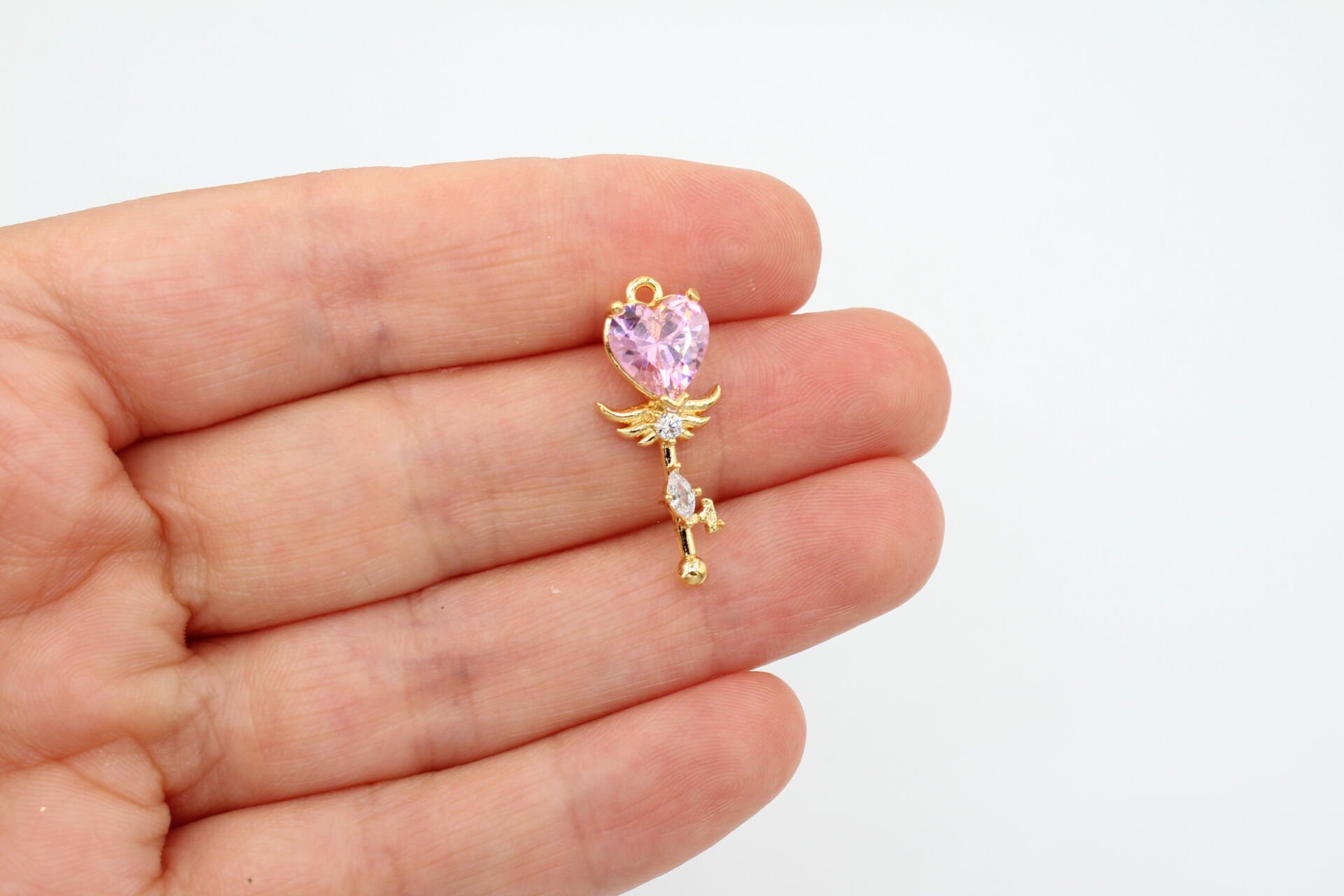 Altın Kaplama Zirkon Taşlı Kalp Anahtar Pembe