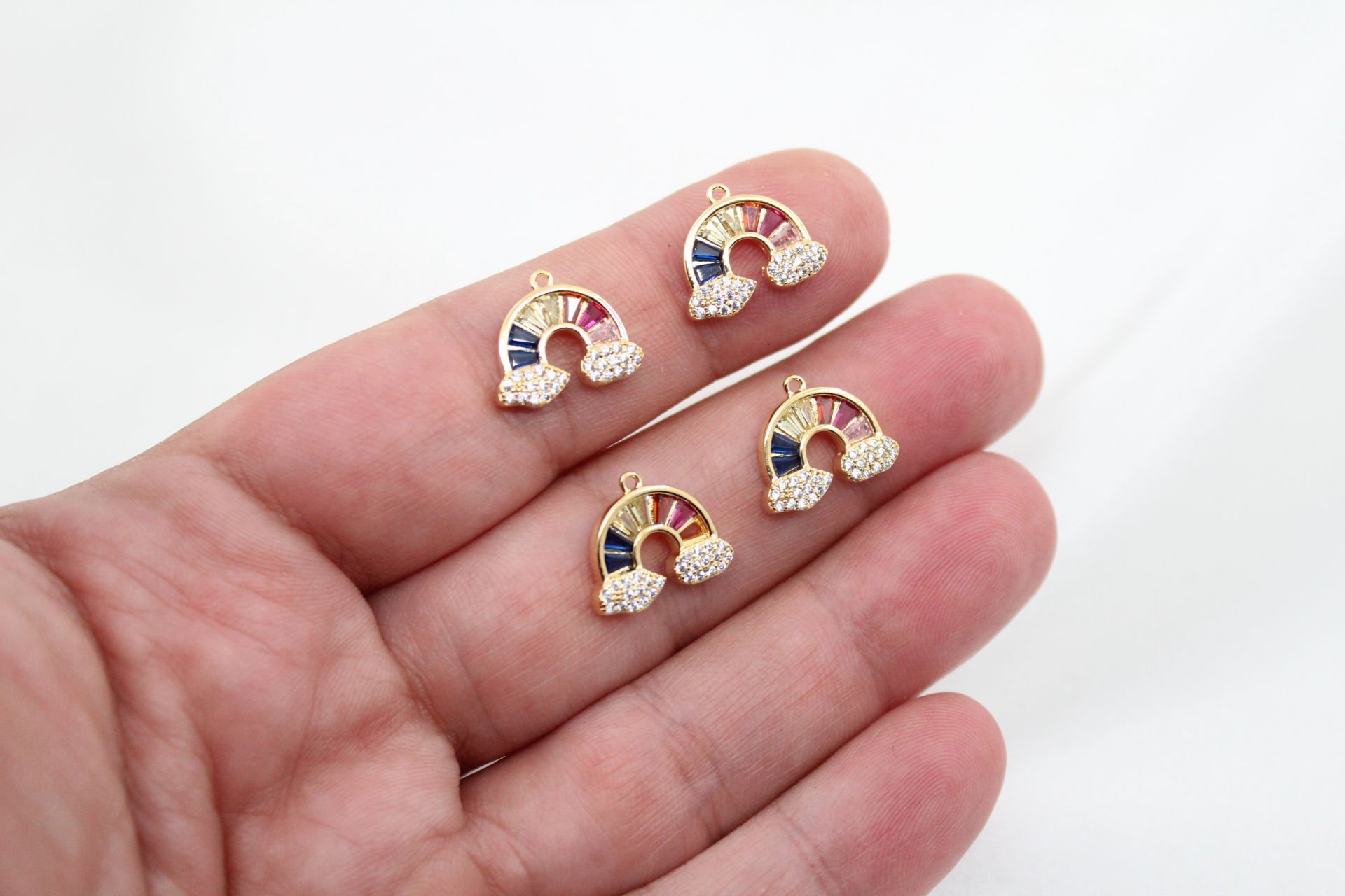 Altın Kaplama Baget Taşlı Renkli Gökkuşağı