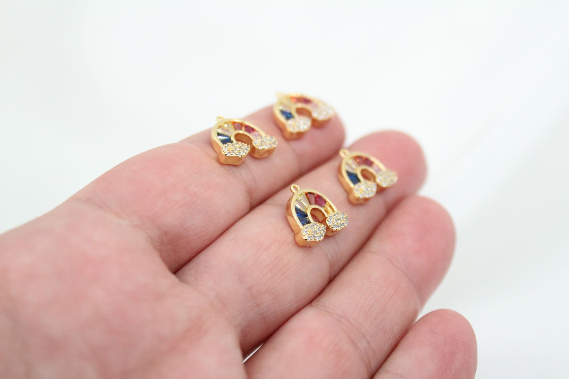 Altın Kaplama Baget Taşlı Renkli Gökkuşağı