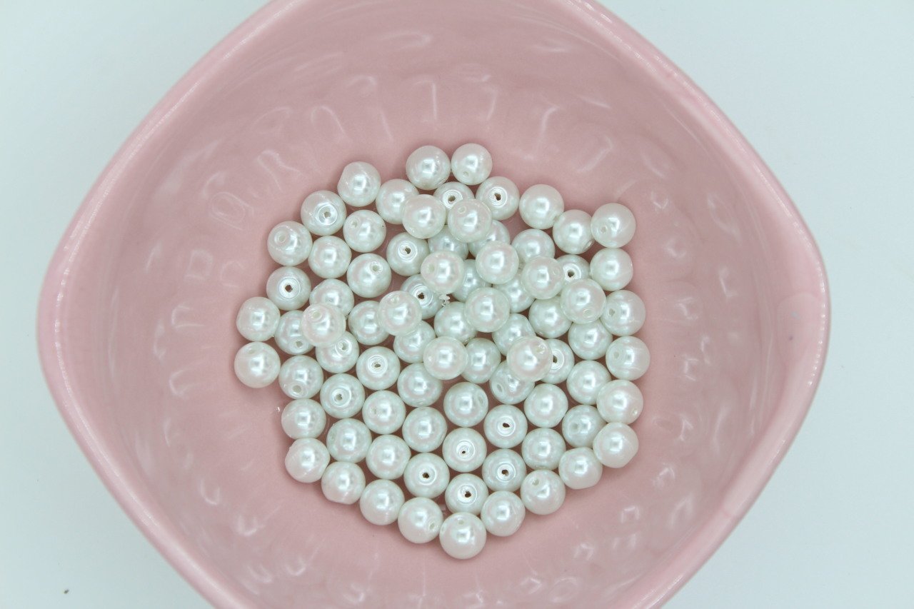8mm Beyaz Cam İnci 50gr