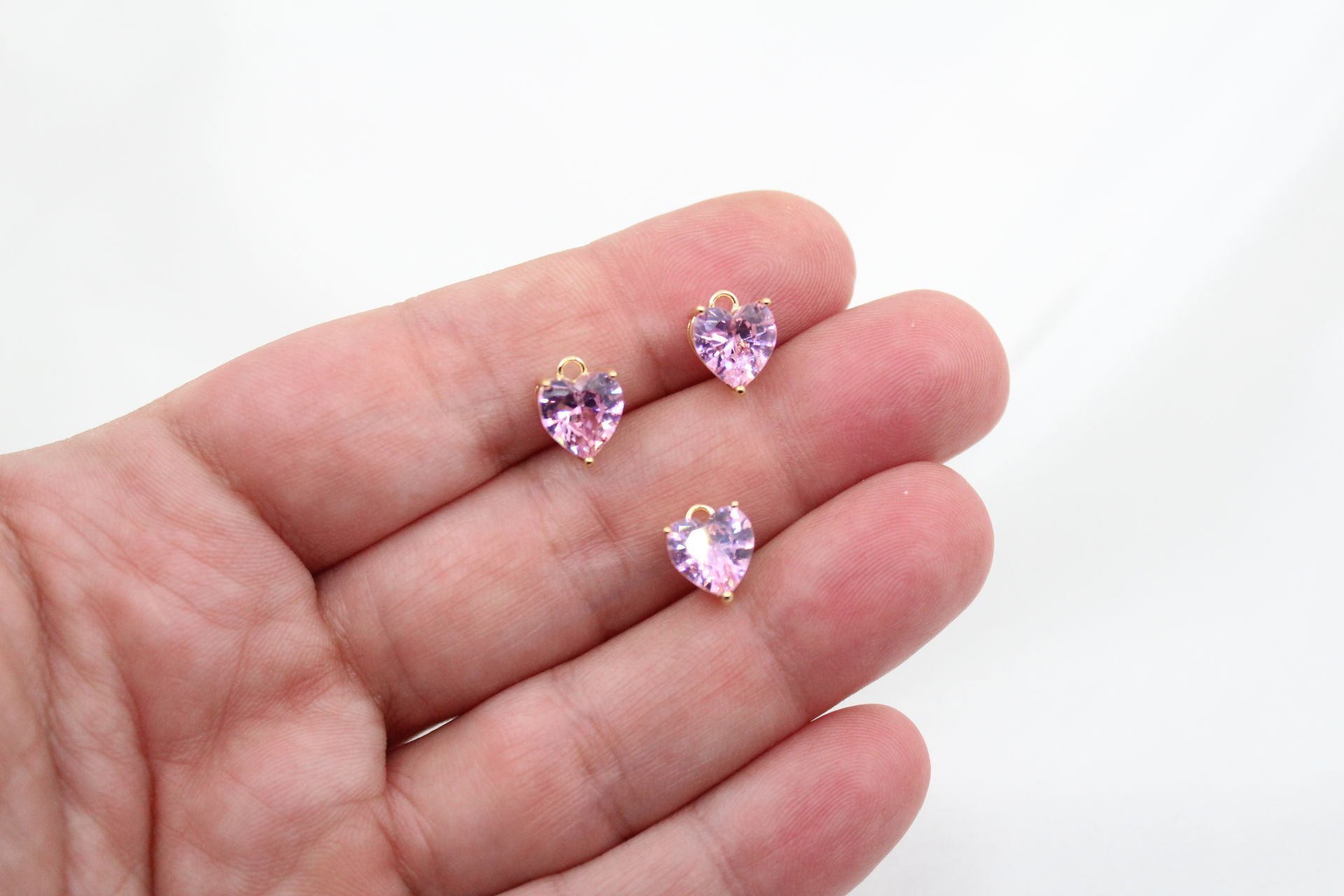 Altın Kaplama 8mm Zirkonlu Kalp Kolye Ucu Pembe