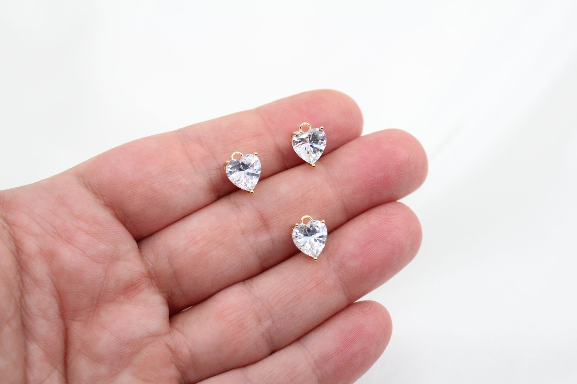 Altın Kaplama 8mm Zirkonlu Kalp Kolye Ucu Beyaz