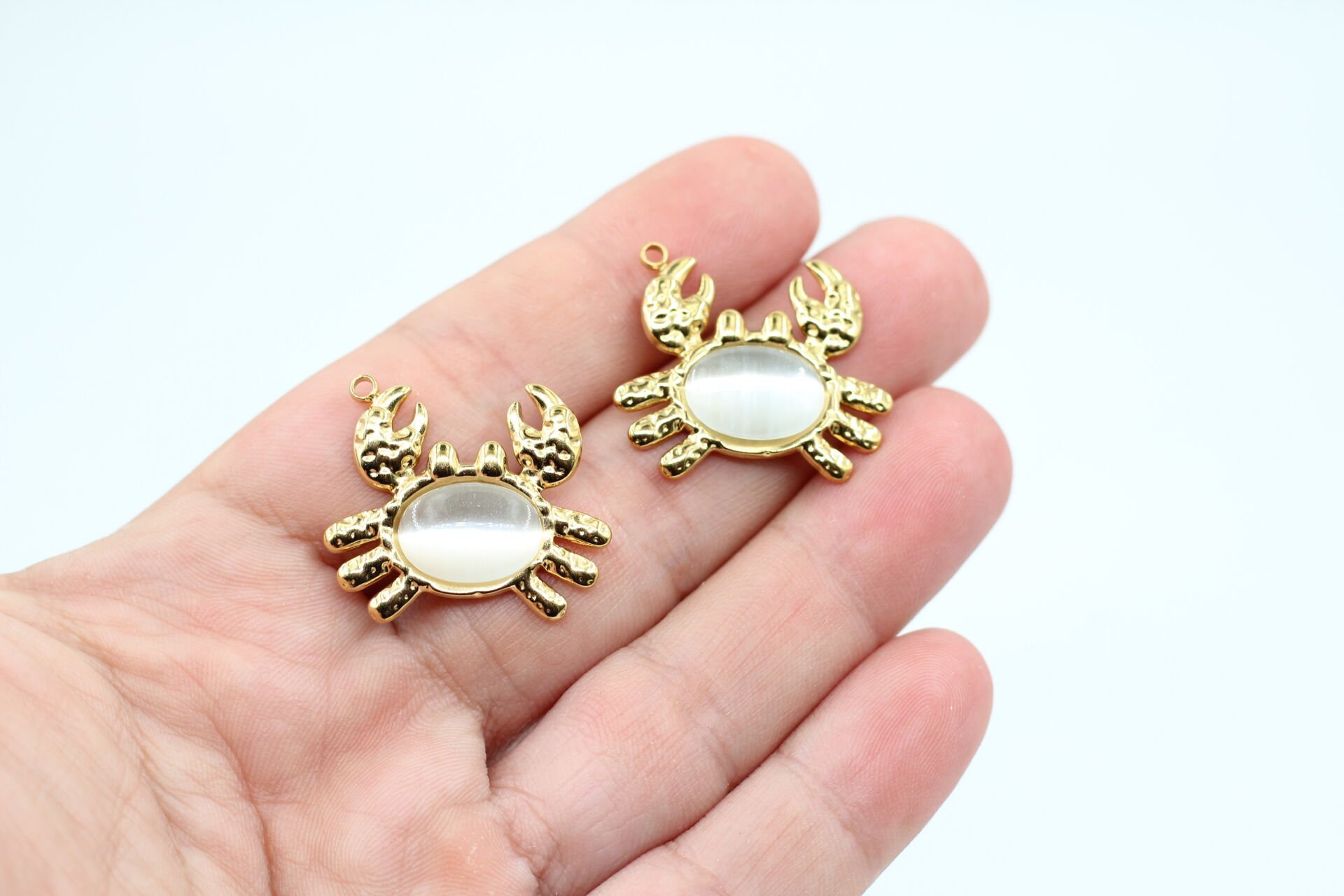 Çelik Sedef Taşlı Yengeç Kolye Ucu