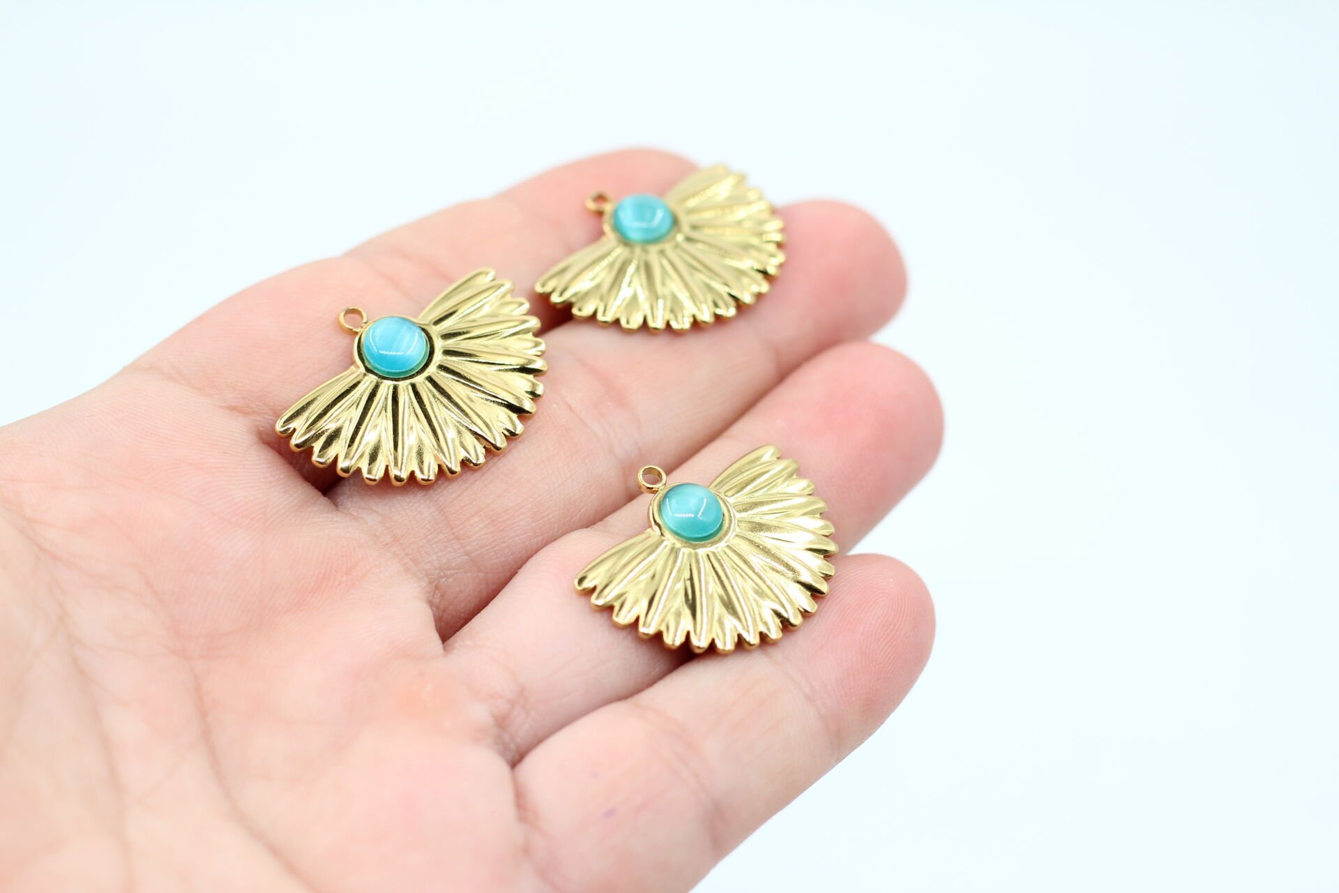 Çelik Turkuaz Sedef Taşlı Yelpaze Kolye Ucu