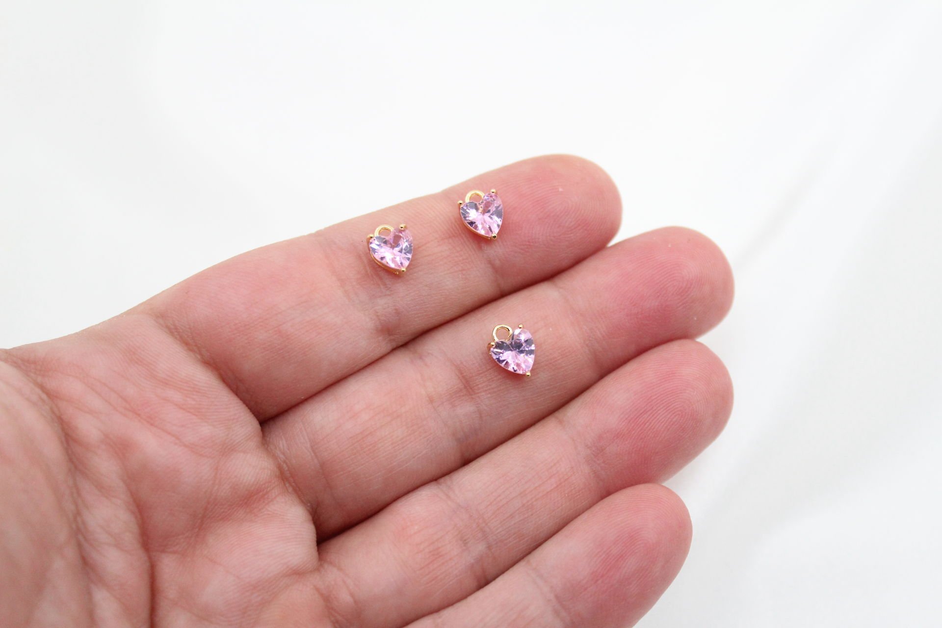 Altın kaplama 6mm Zirkonlu Kalp Kolye Ucu Pembe