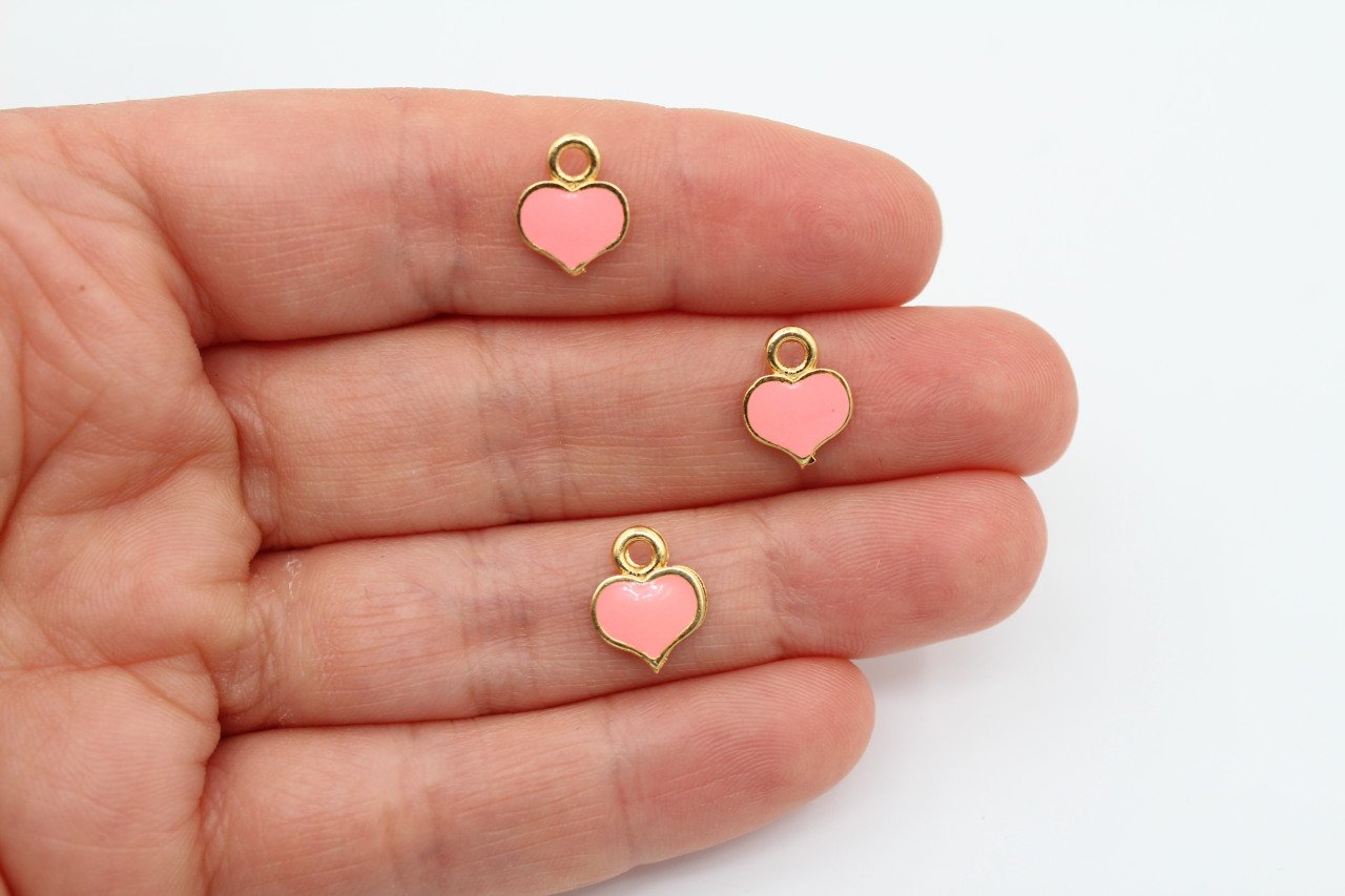 Altın Kap. Mini Mineli Kalp Neon Pembe