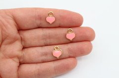 Altın Kap. Mini Mineli Kalp Neon Pembe