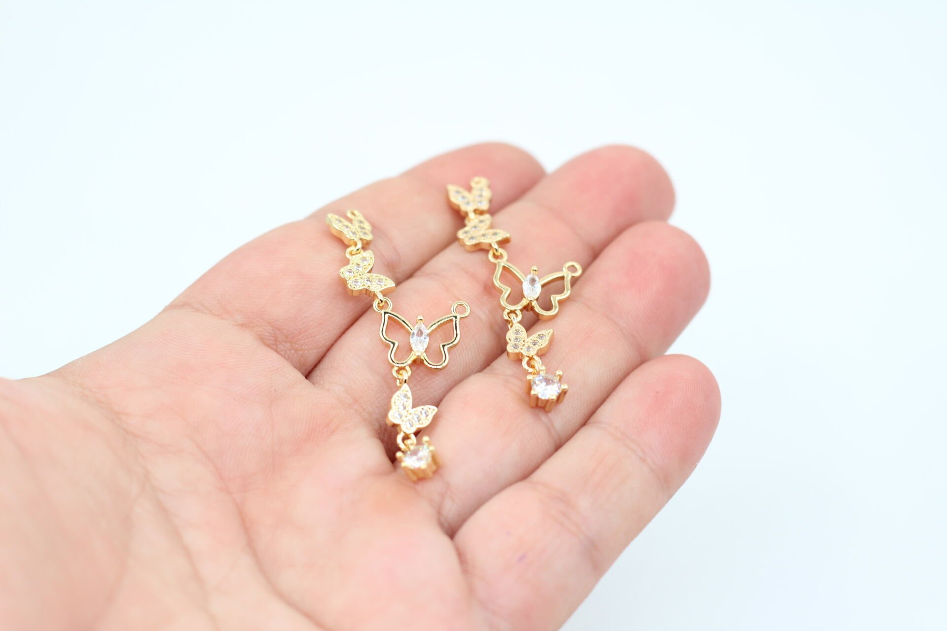 Altın Kaplama Zirkonlu Kelebek Y Kolye Ucu