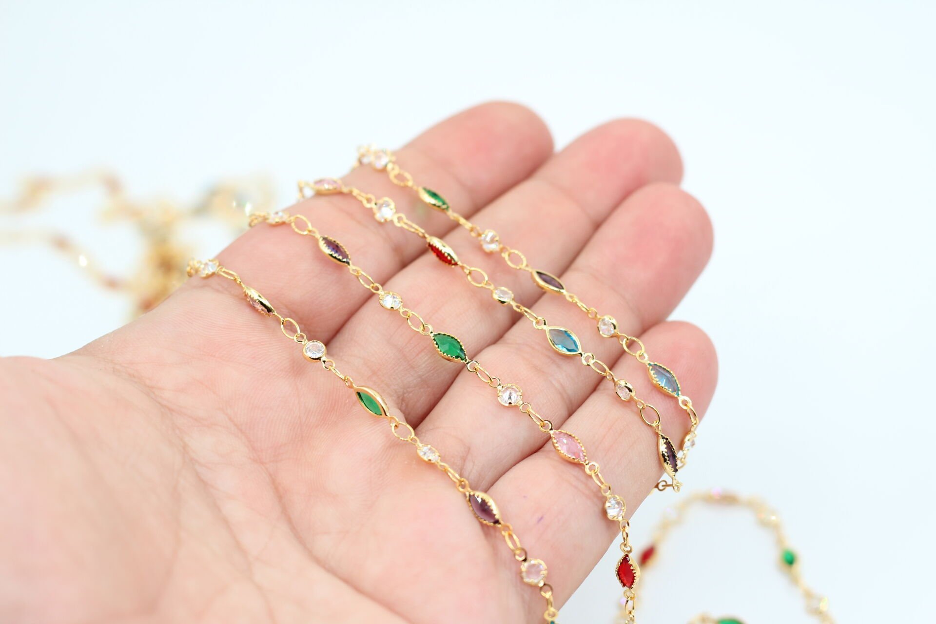 Altın Kaplama Mix Mekik-Tek Taş Zirkon Zincir