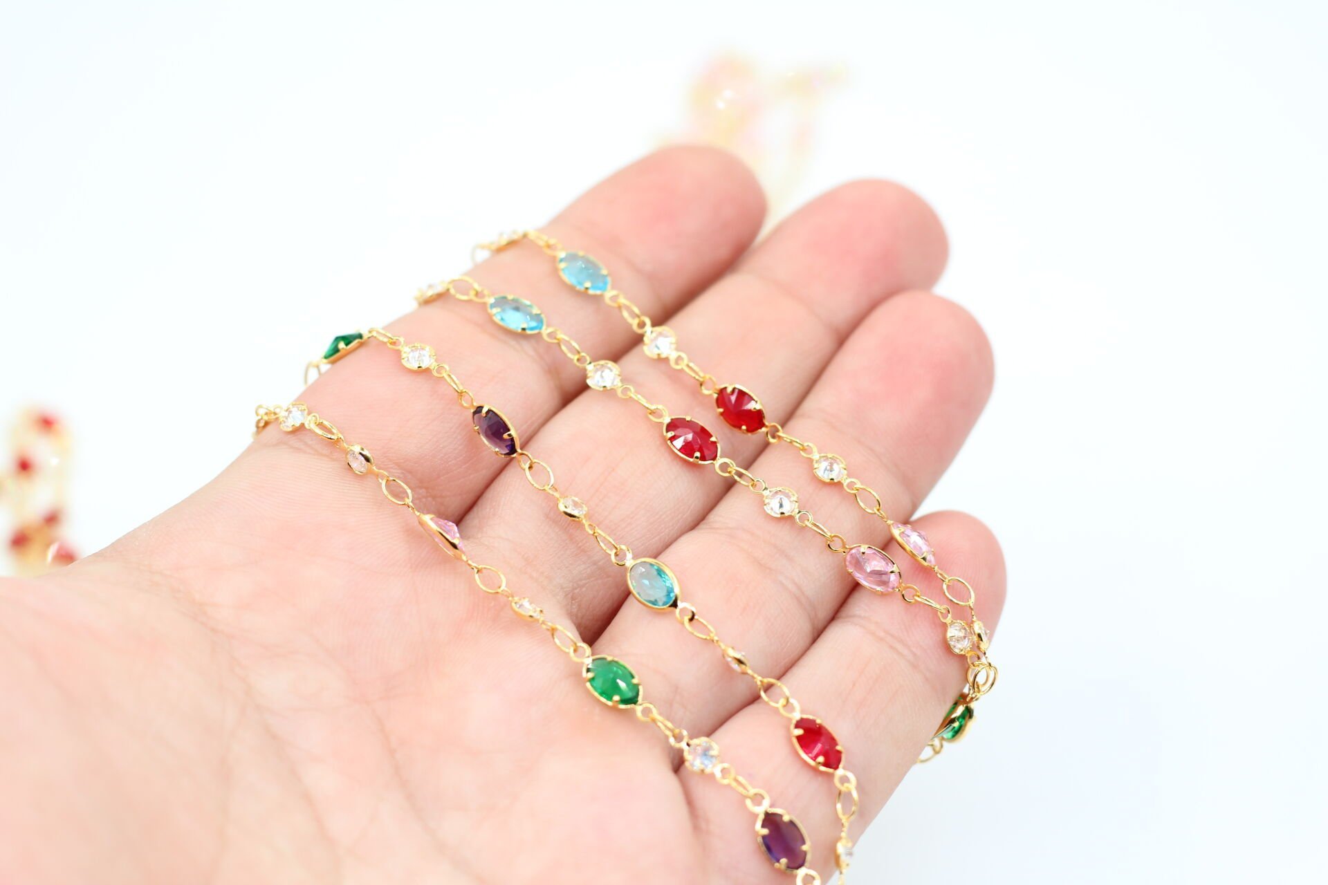 Altın Kaplama Mix Oval-Tek Taş Zirkon Zincir