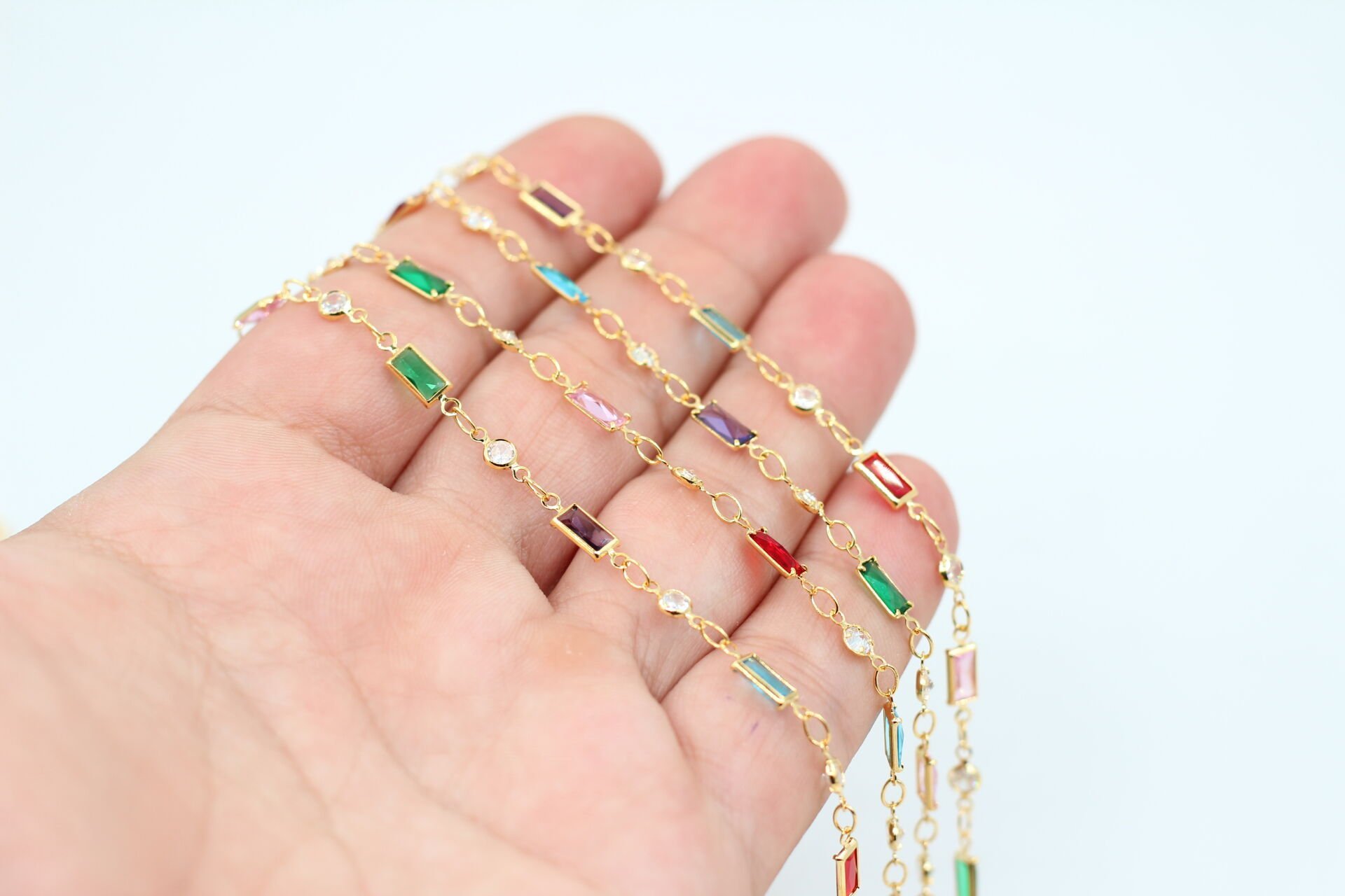 Altın Kaplama Mix Baget-Tek Taş Zirkon Zincir