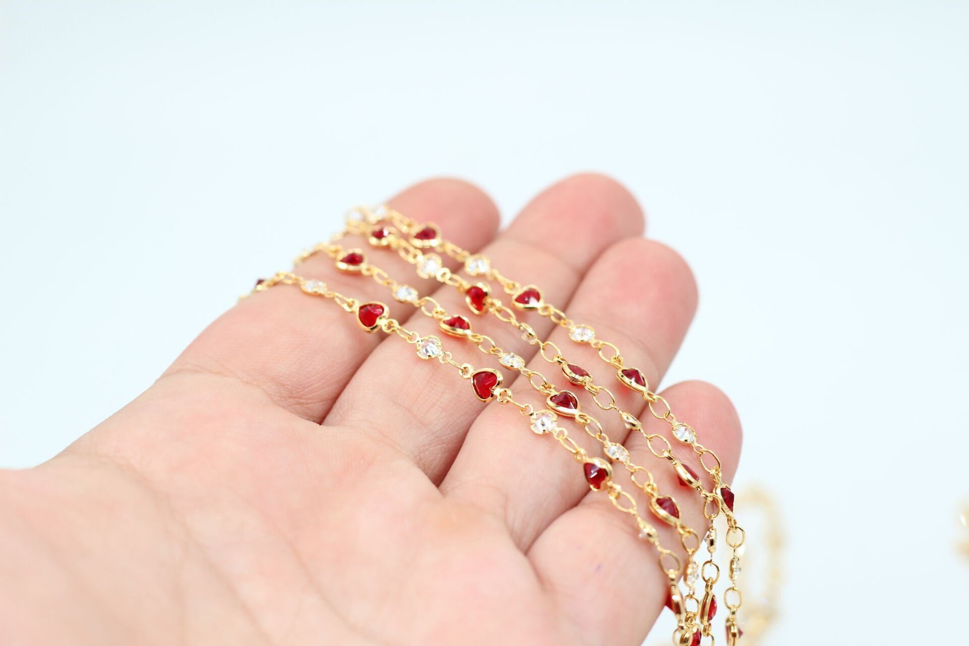 Altın Kaplama Kırmızı Kalp-Tek Taş Zirkon Zincir