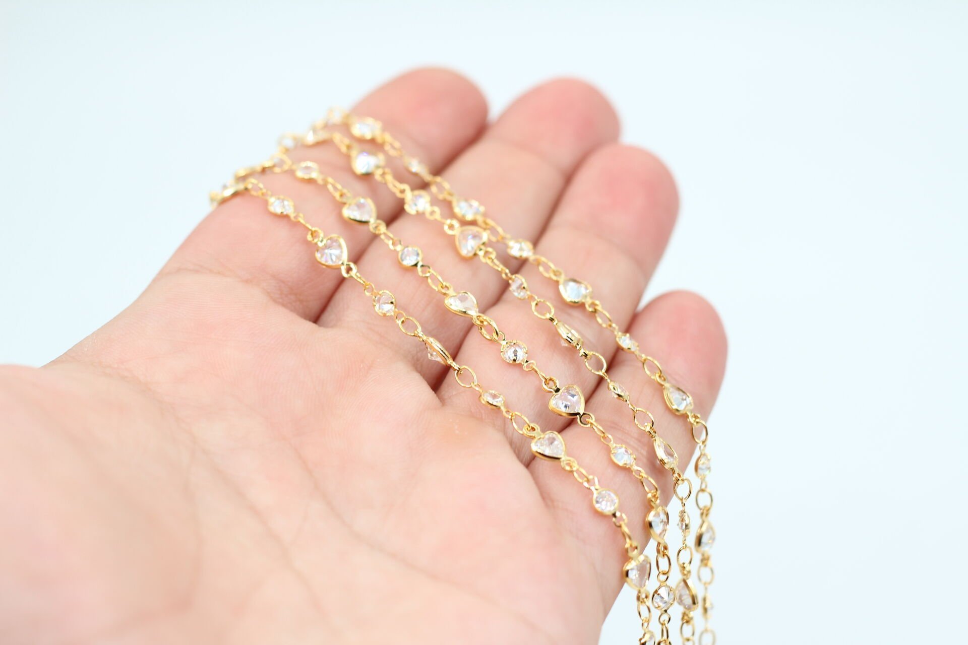 Altın Kaplama Beyaz Kalp-Tek Taş Zirkon Zincir