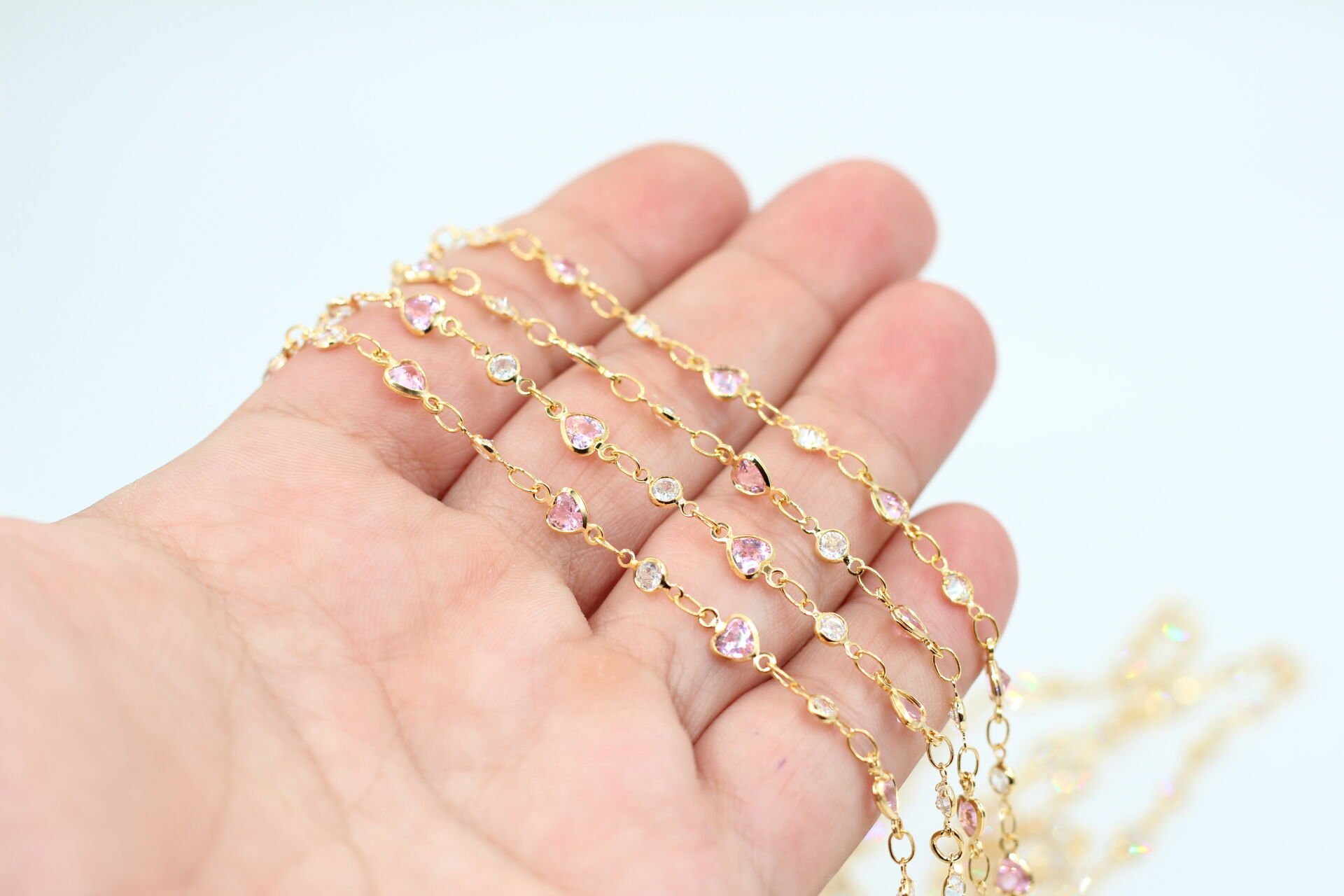 Altın Kaplama Pembe Kalp-Tek Taş Zirkon Zincir