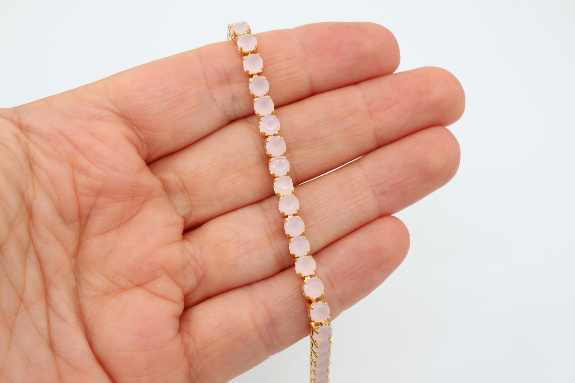 Altın Kaplama Yuvarlak Taşlı Buzlu Pembe Bileklik