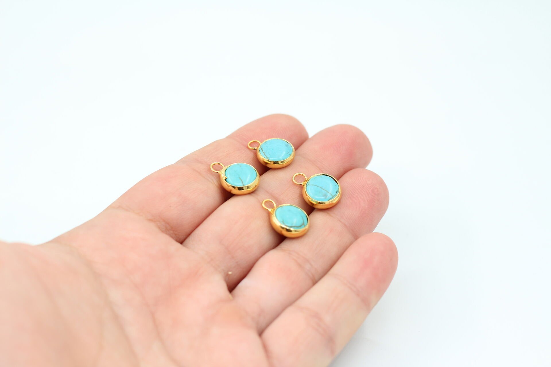 10 mm Altın Kaplama Sıvama Turkuaz Doğal Taş