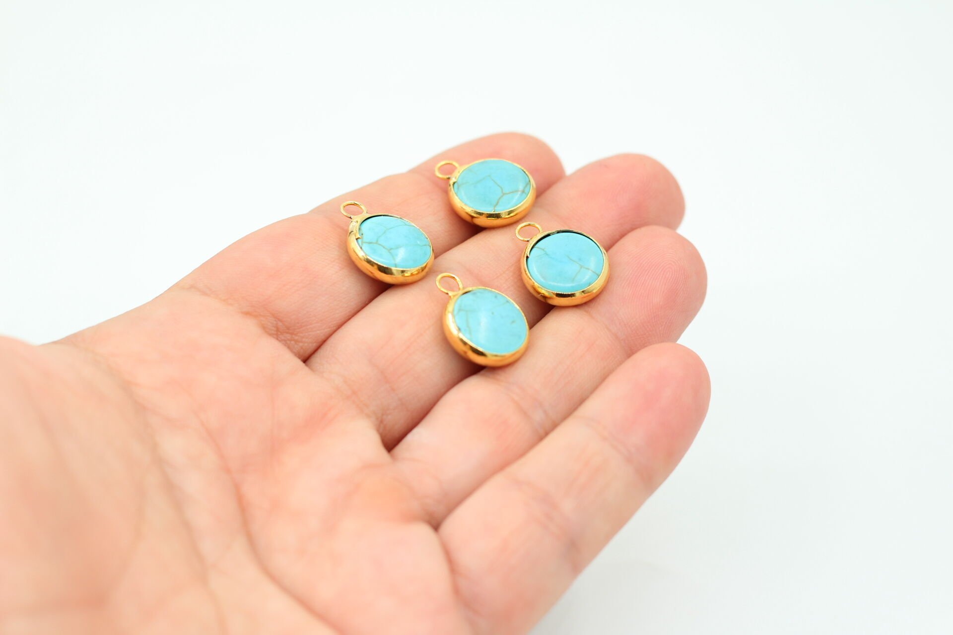 12 mm Altın Kaplama Sıvama Turkuaz Doğal Taş