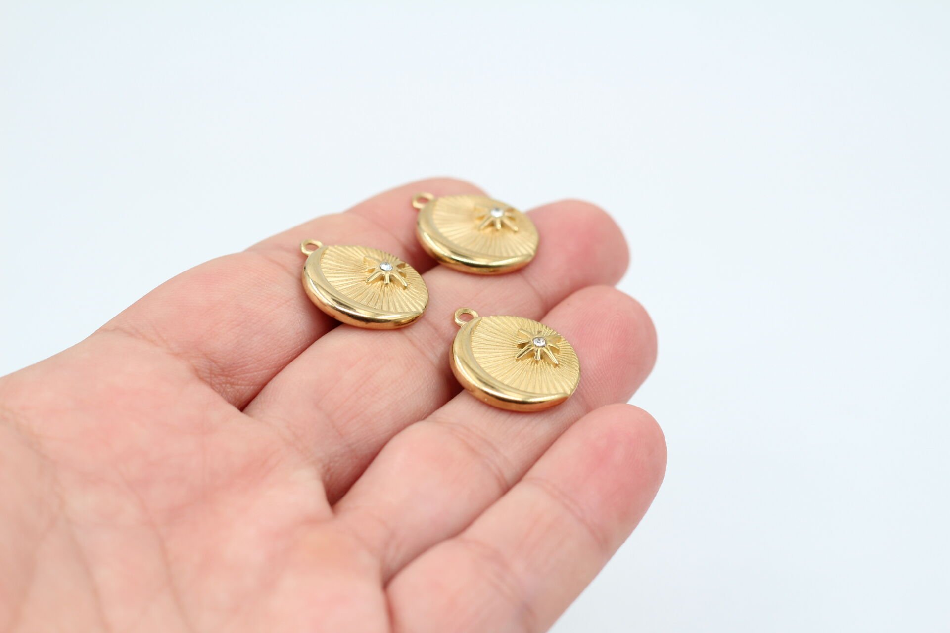 Çelik Tek Taşlı Ay Yıldız Kolye Ucu