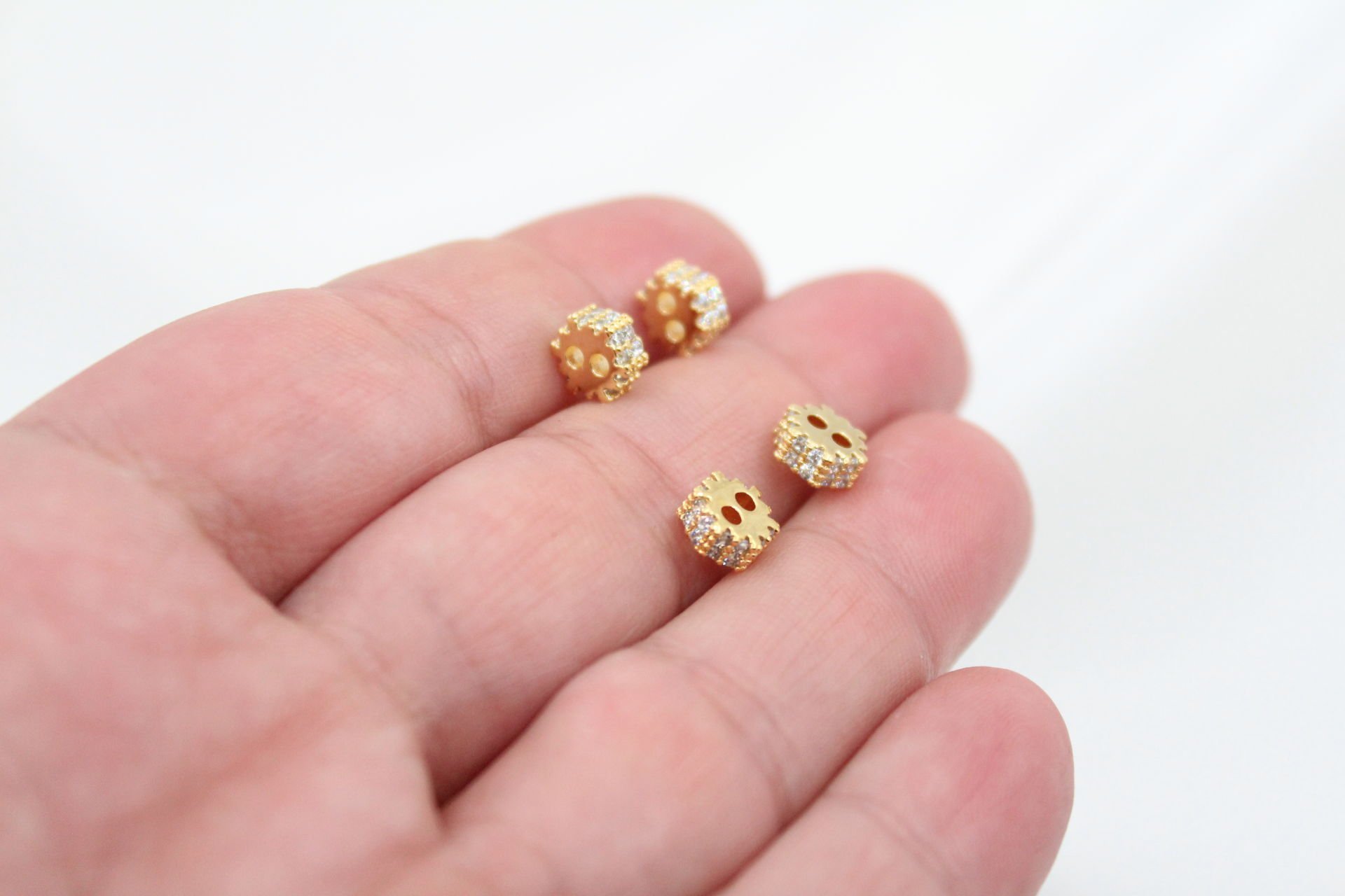 Altın Kaplama Zirkonlu Çift Delik Boncuk Arası