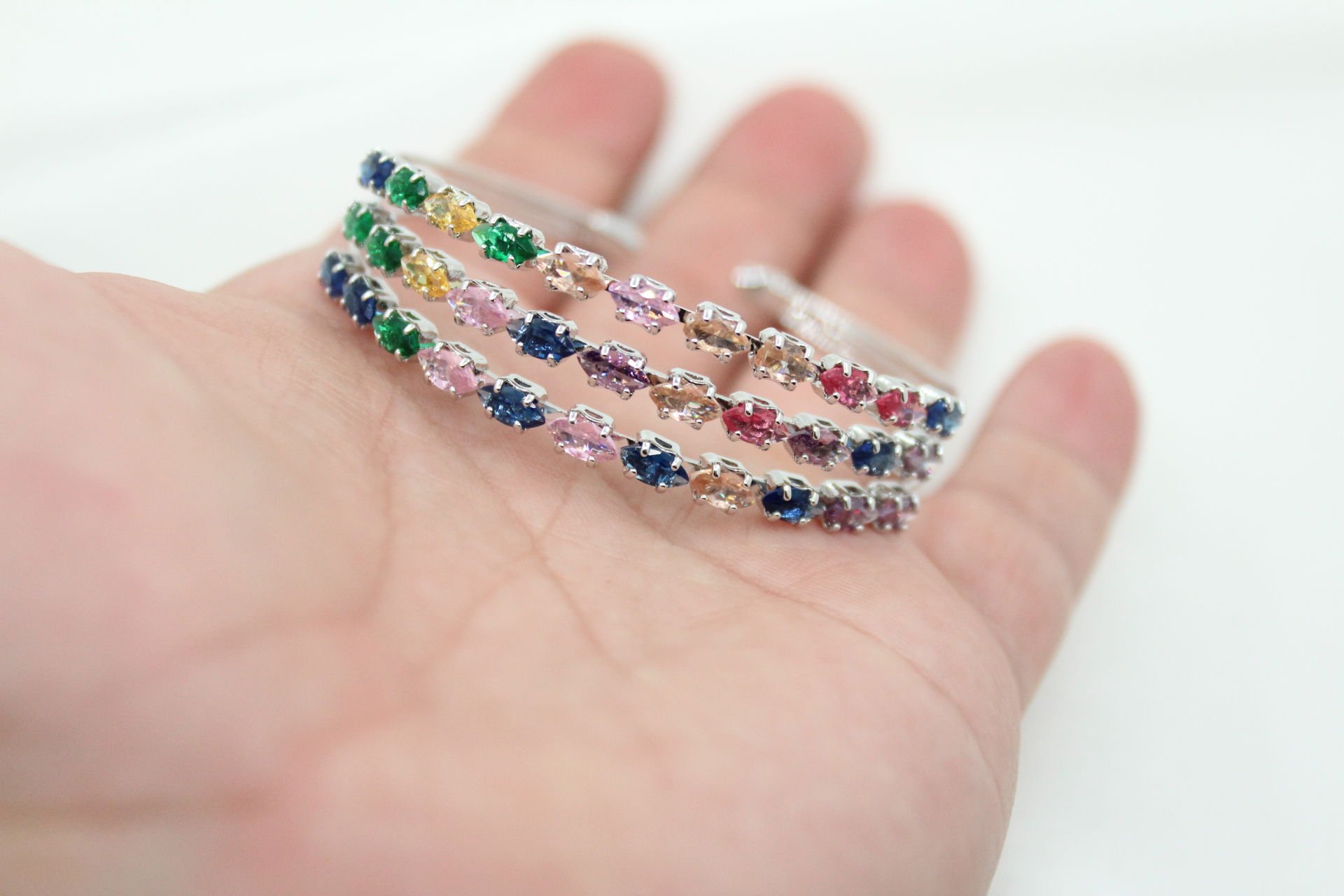 Rodyum Kaplama Mix Mekik Taşlı 3 Sıra Bileklik