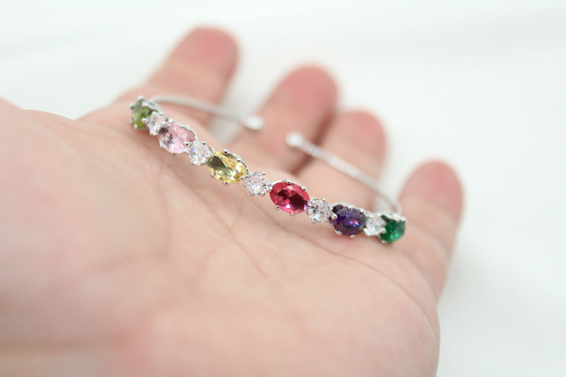 Rodyum Kaplama Mix Oval Taşlı Bileklik