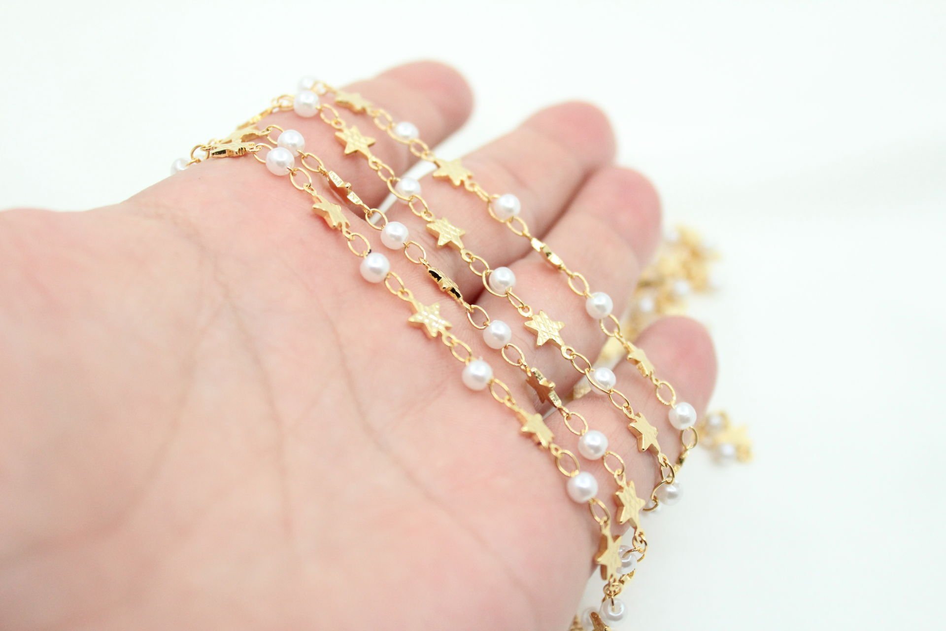 Altın Kaplama Yıldızlı İncili Zincir