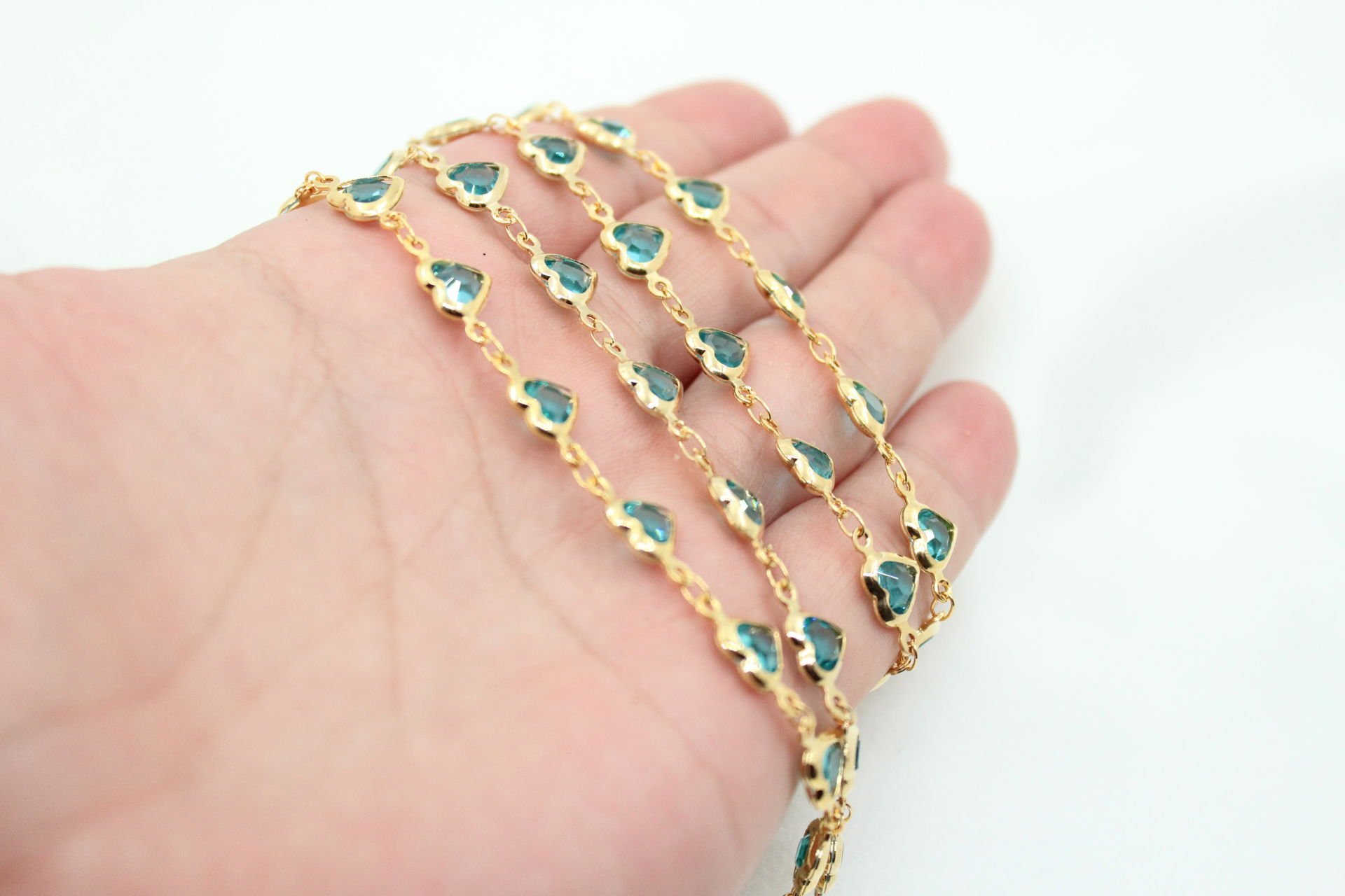 Altın Kaplama Mavi Kalpli Zincir