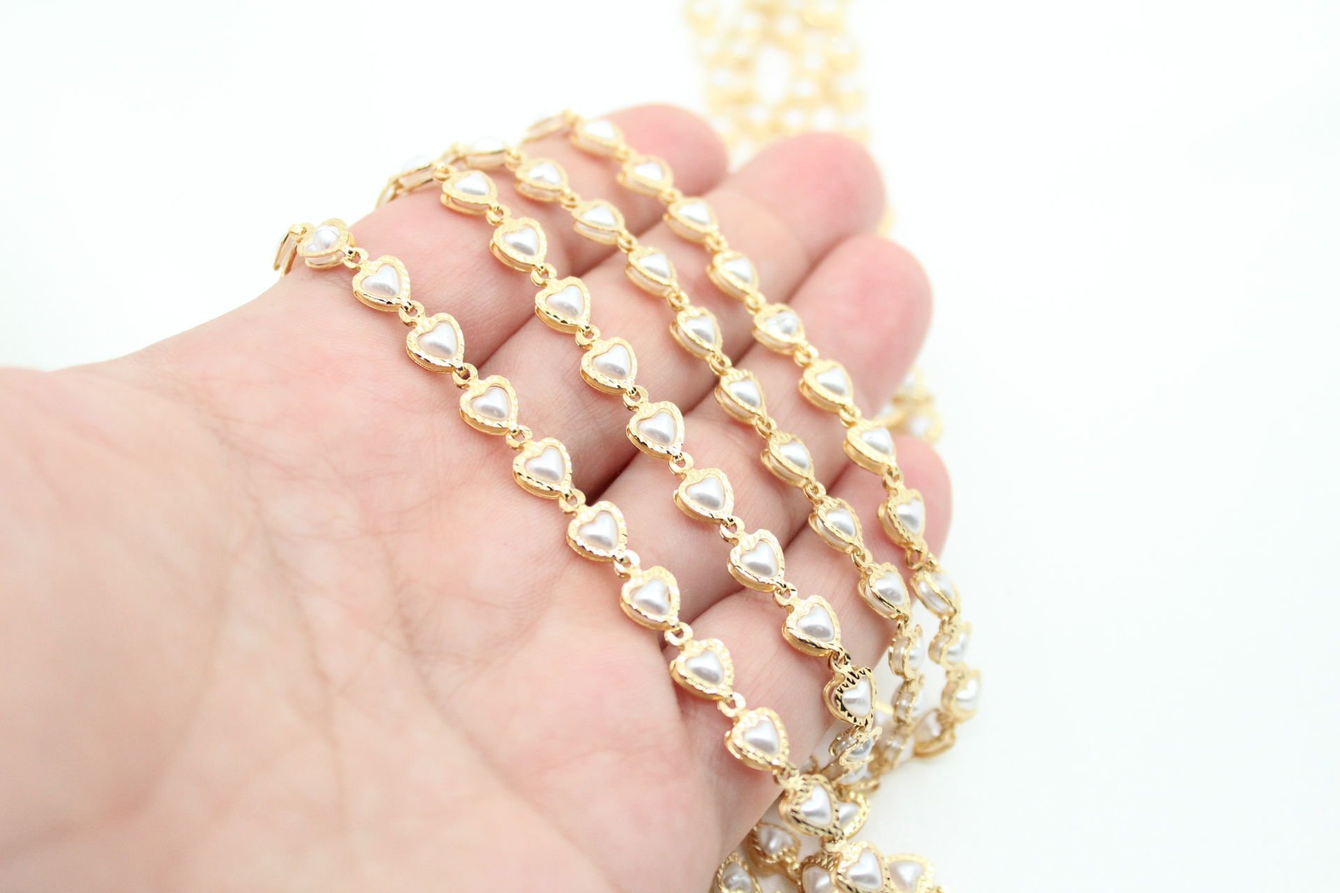 Altın Kaplama Kalpli İncili Zincir