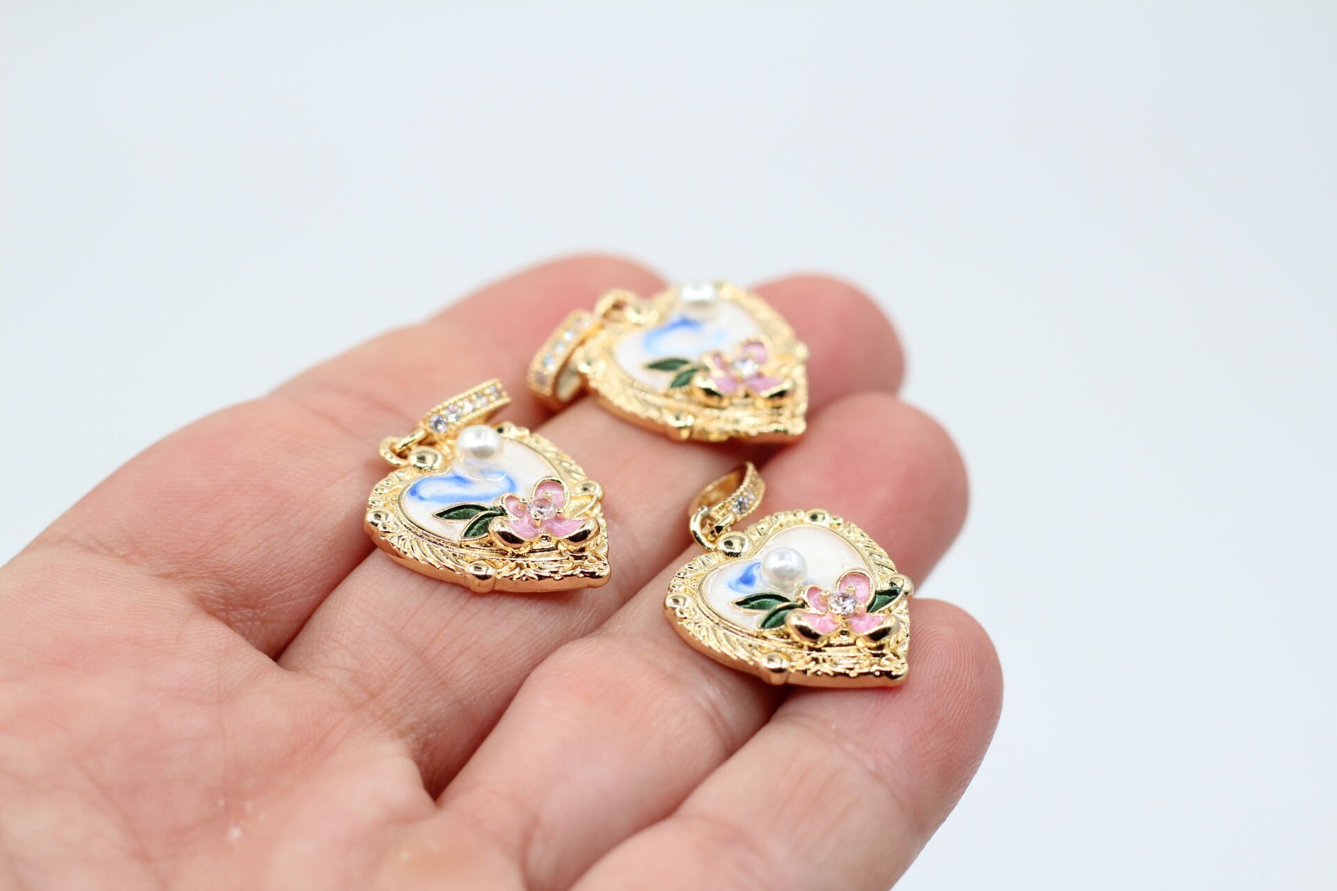 Altın Kaplama İthal İncili Kalp Kolye Ucu