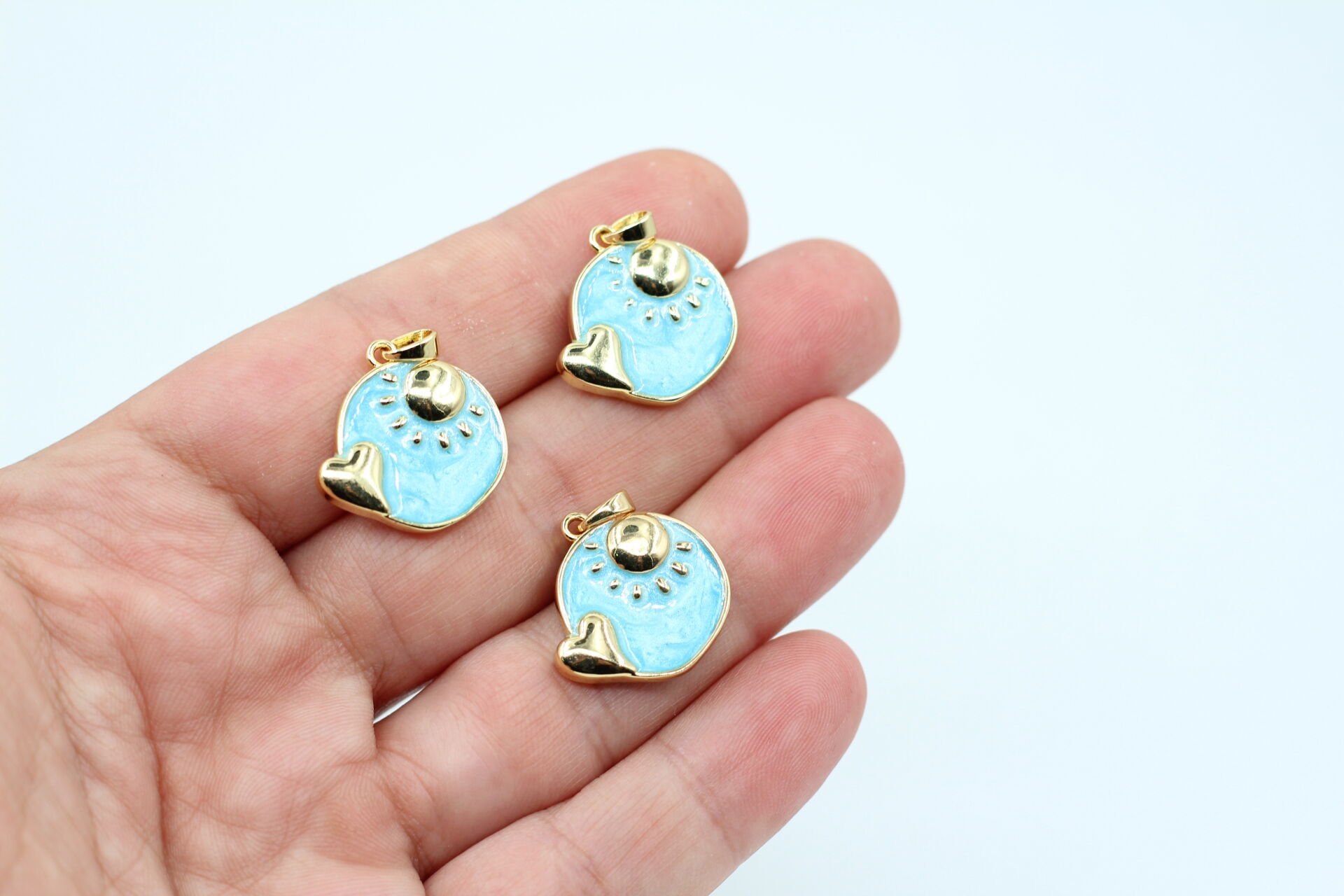 İthal Altın Kaplama Mineli Güneş ve Kalp Kolye Ucu