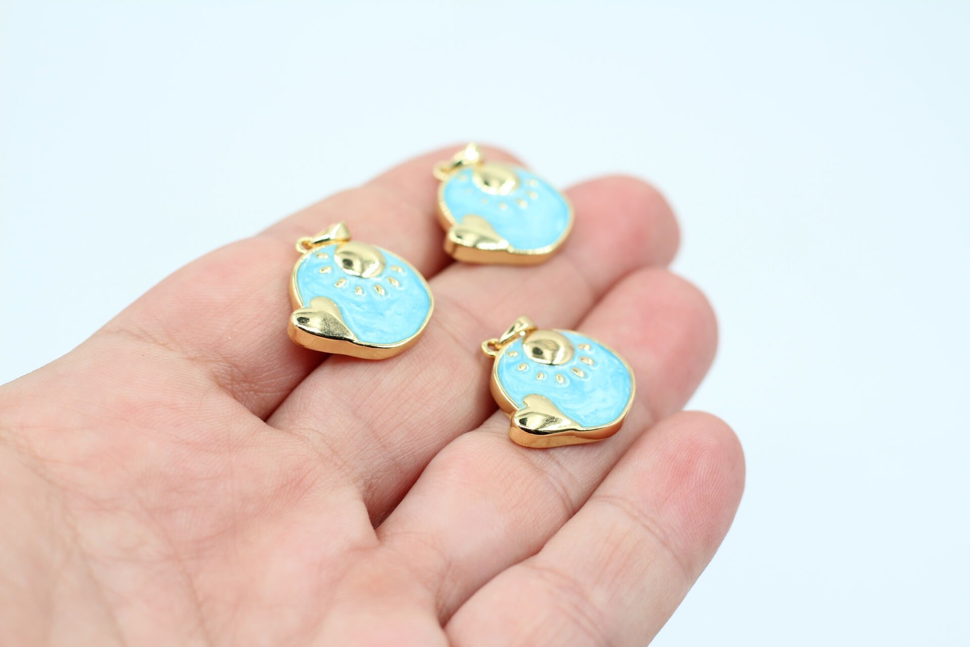 İthal Altın Kaplama Mineli Güneş ve Kalp Kolye Ucu