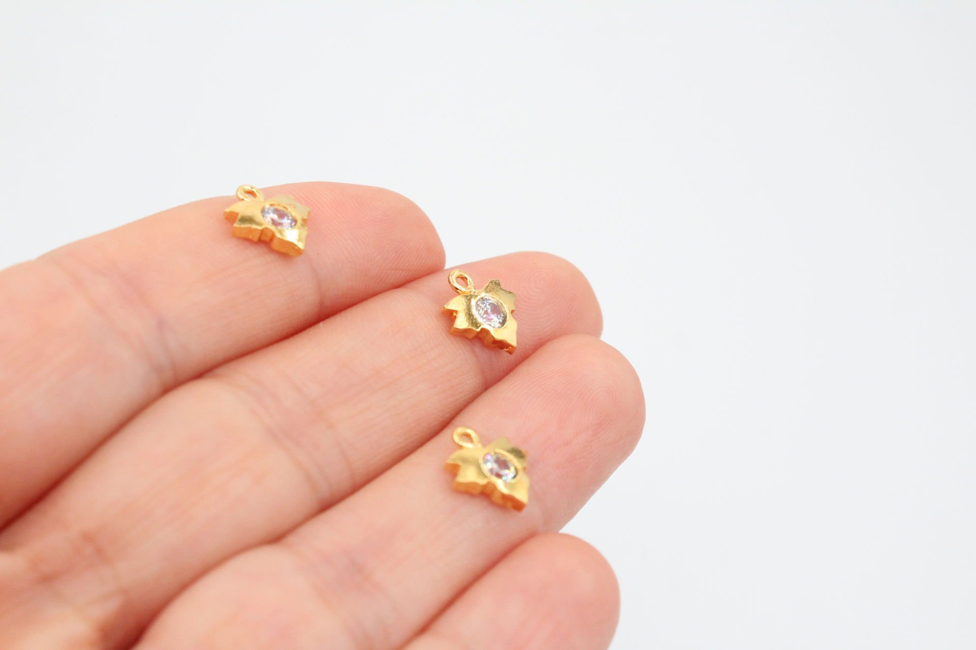 Altın Kaplama Zirkonlu Mini Yaprak