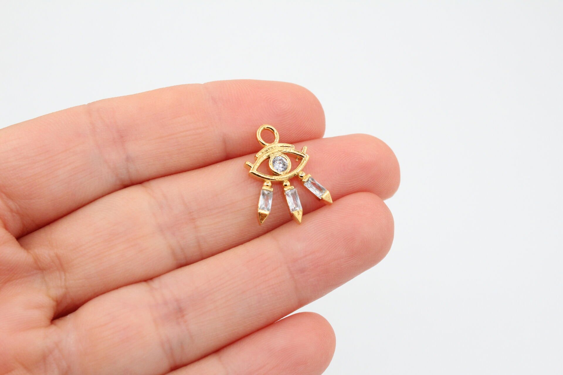 Altın Kaplama Üç Taşlı Mini Baget Göz