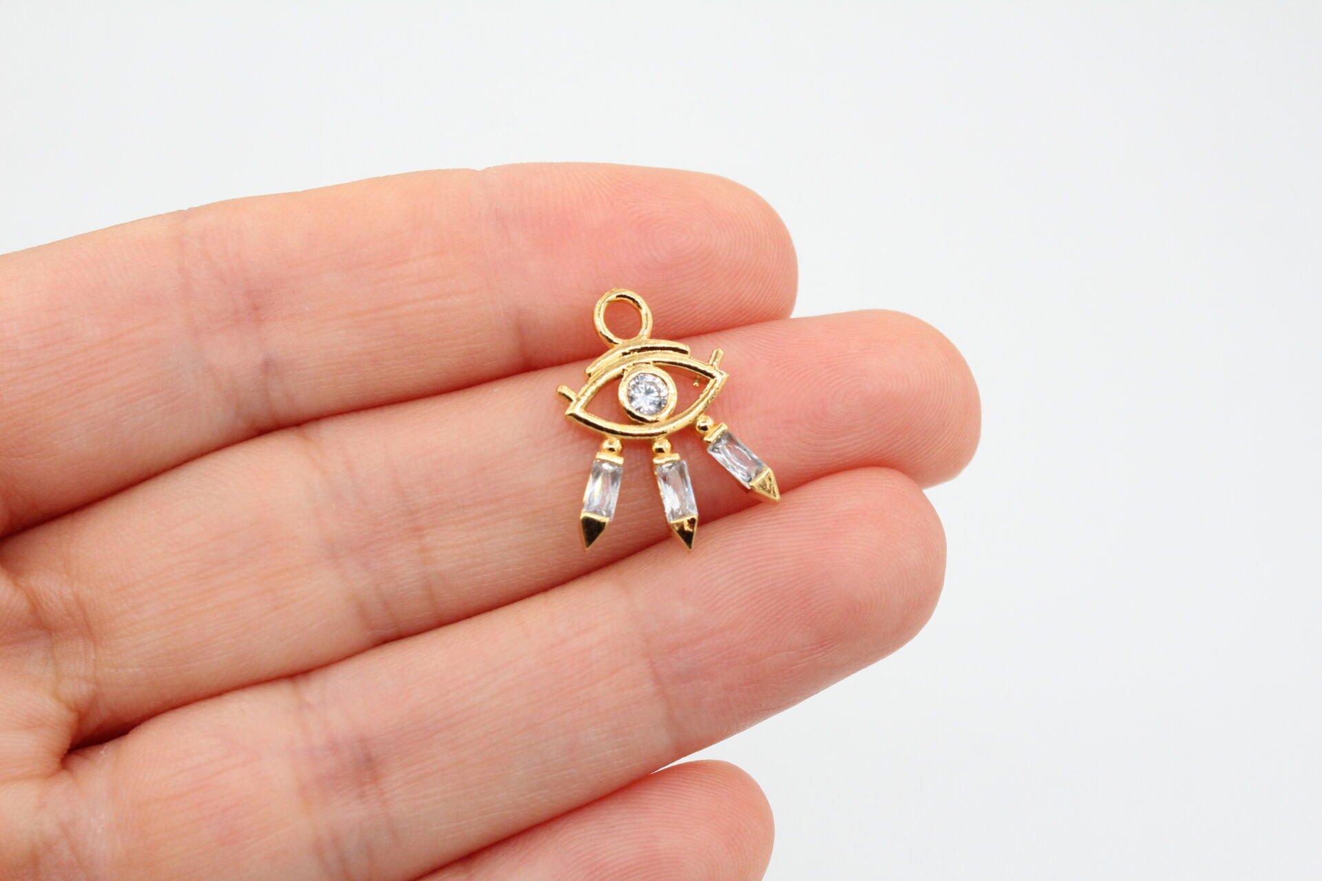 Altın Kaplama Üç Taşlı Mini Baget Göz