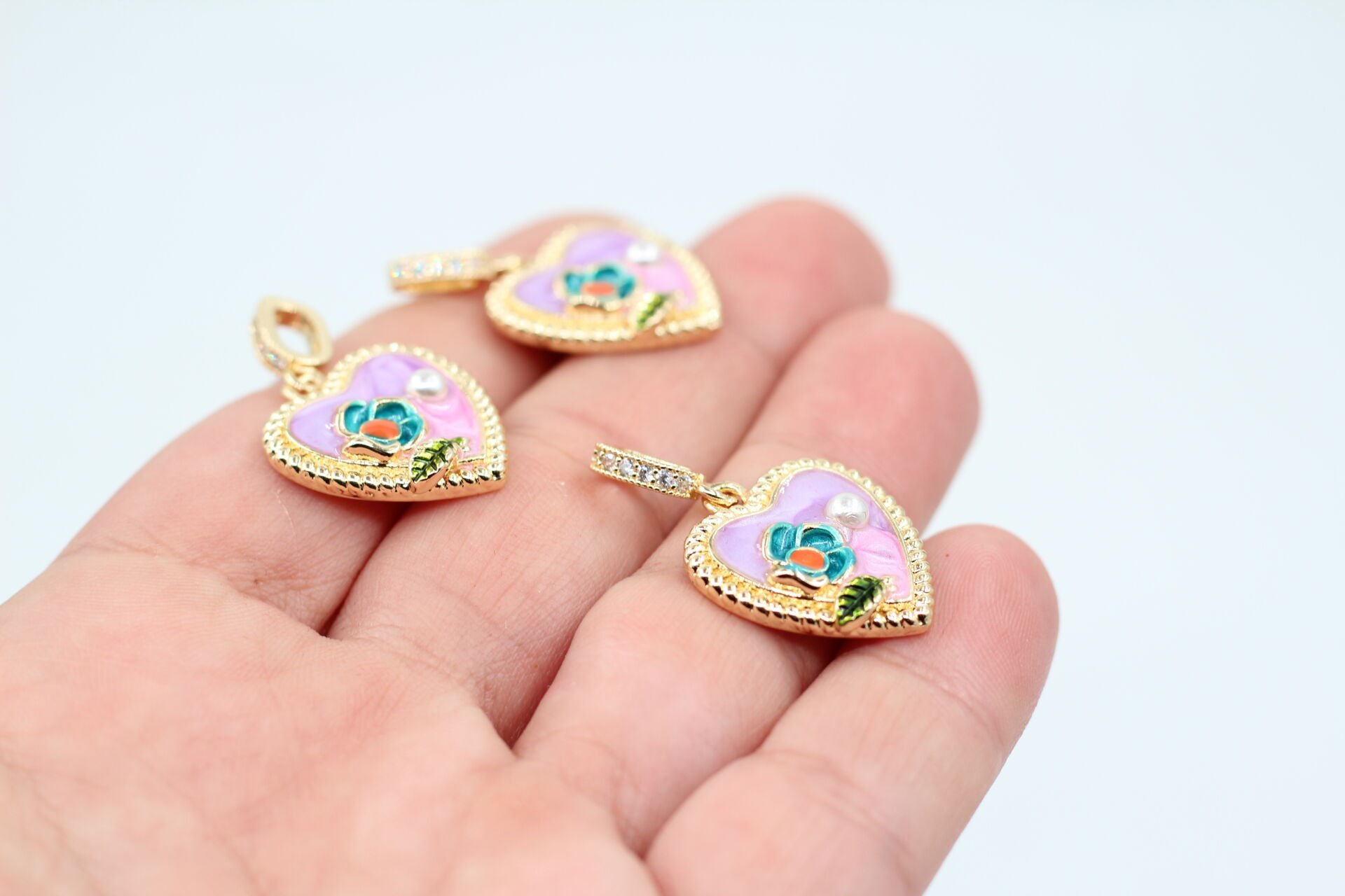 Altın Kaplama İthal İncili Lila Kalp Kolye Ucu