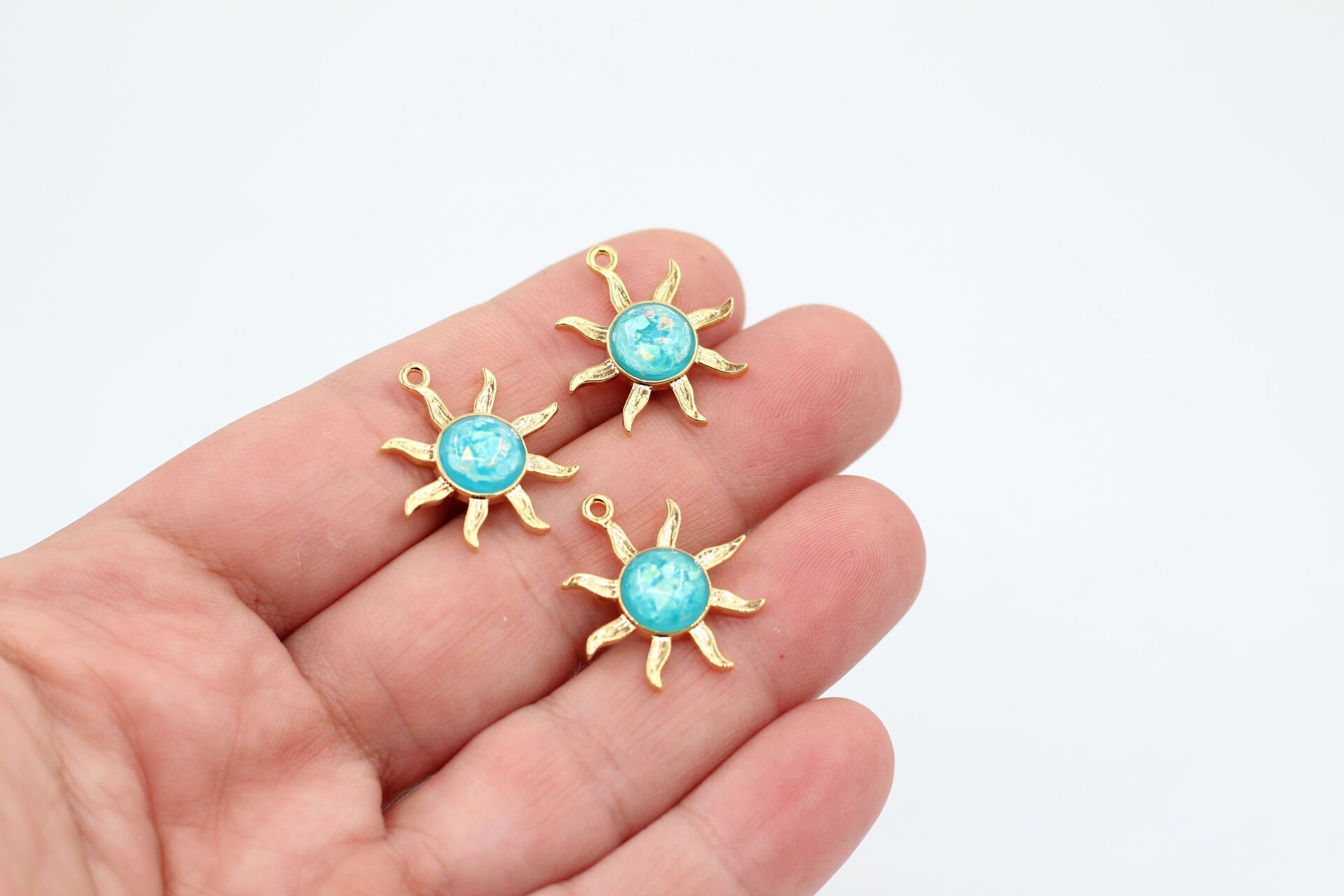 Altın Kaplama Mavi Sedef Taşlı Güneş