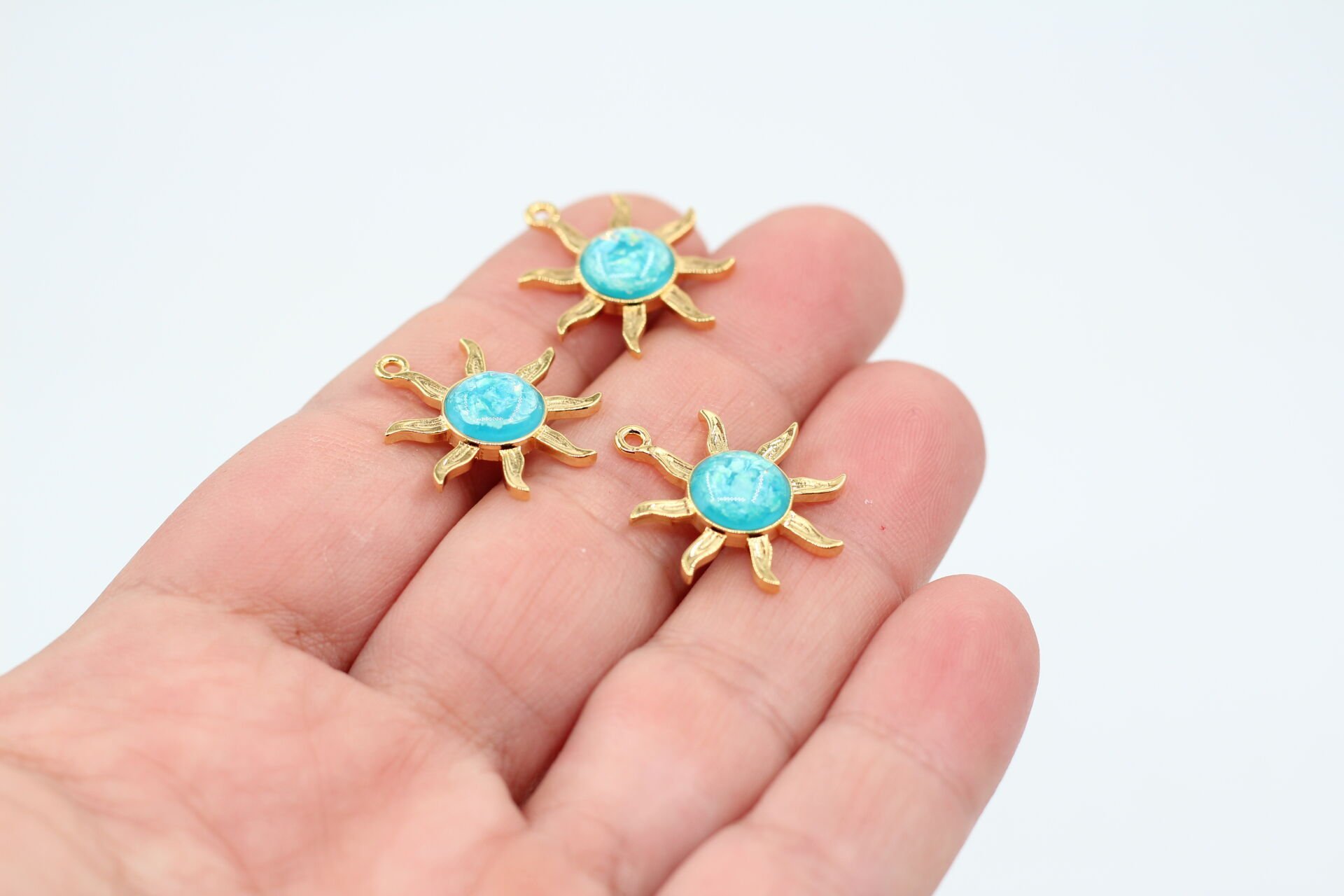 Altın Kaplama Mavi Sedef Taşlı Güneş