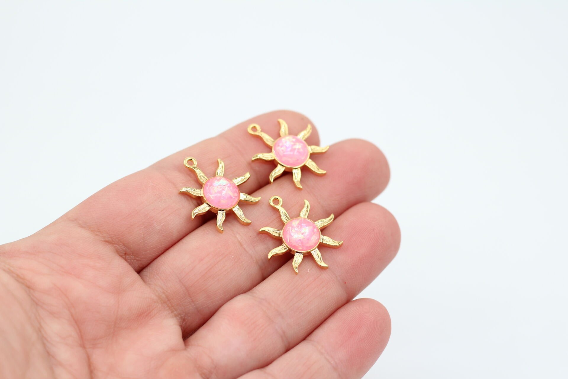 Altın Kaplama Pembe Sedef Taşlı Güneş