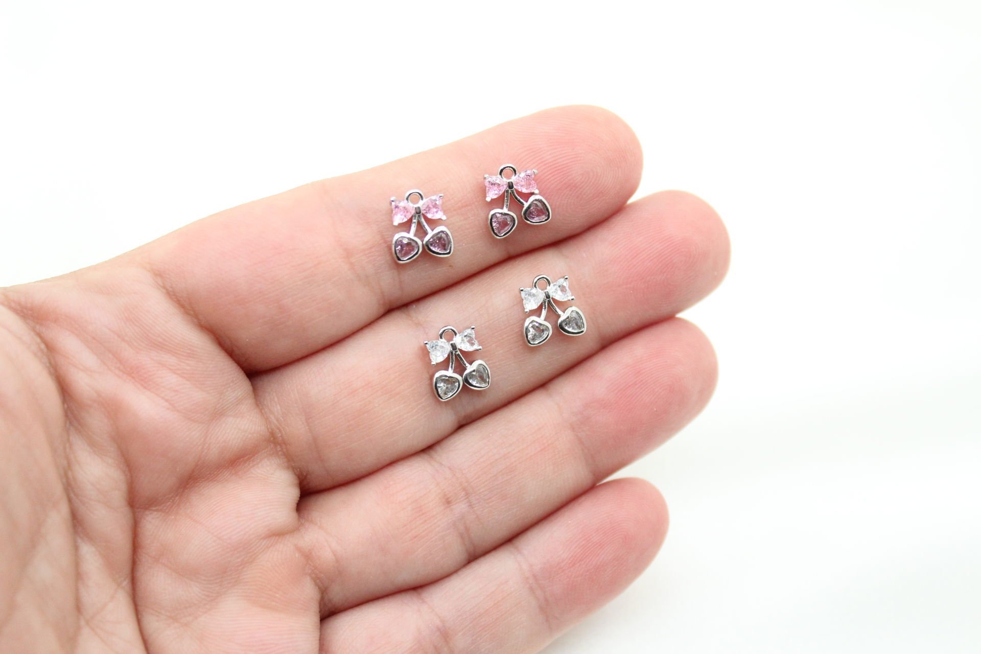 Rodyum Kaplama Minimal Kiraz Kolye Ucu