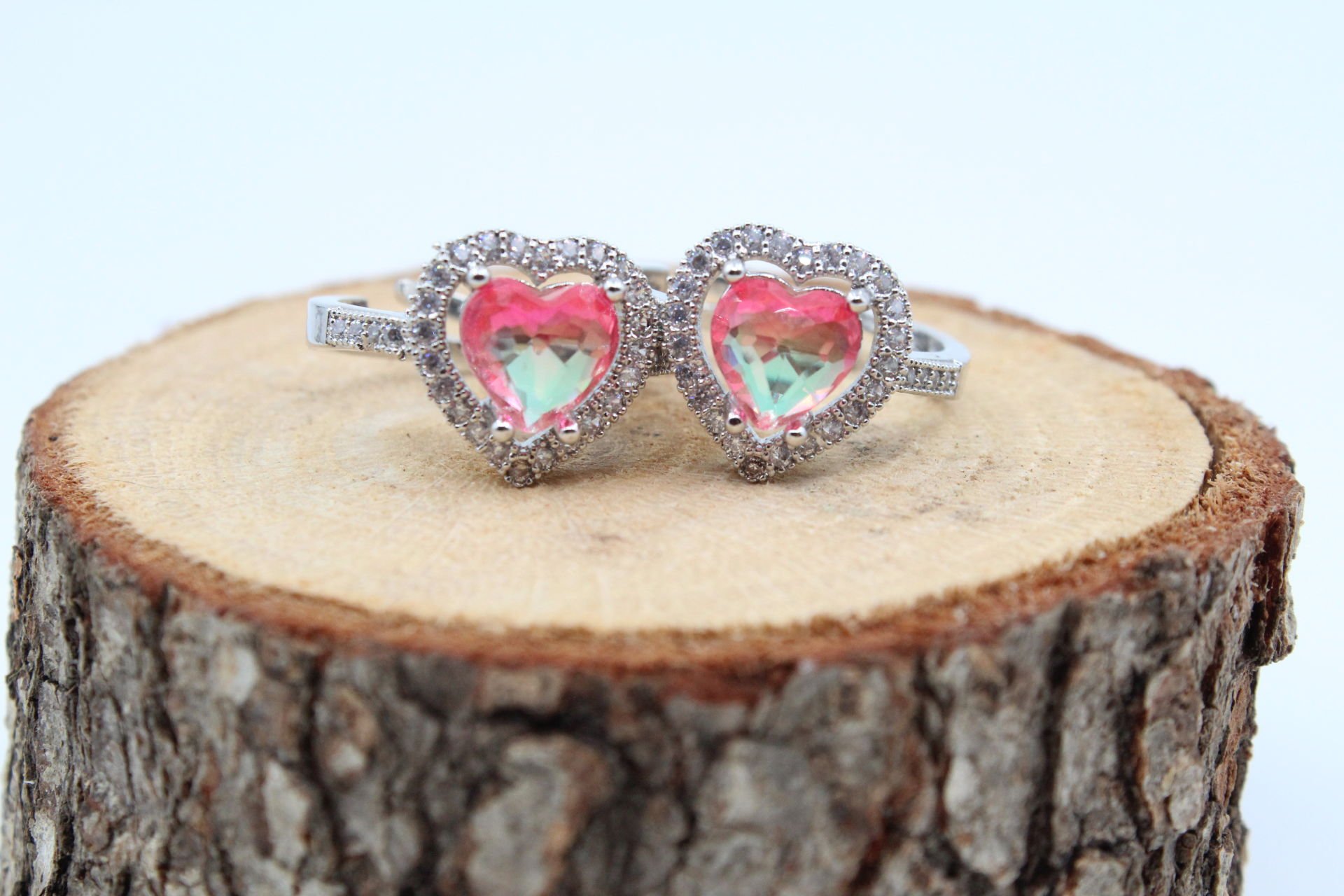 Rodyum Kaplama Sıra Taşlı Çift Renk Yüzük Pembe