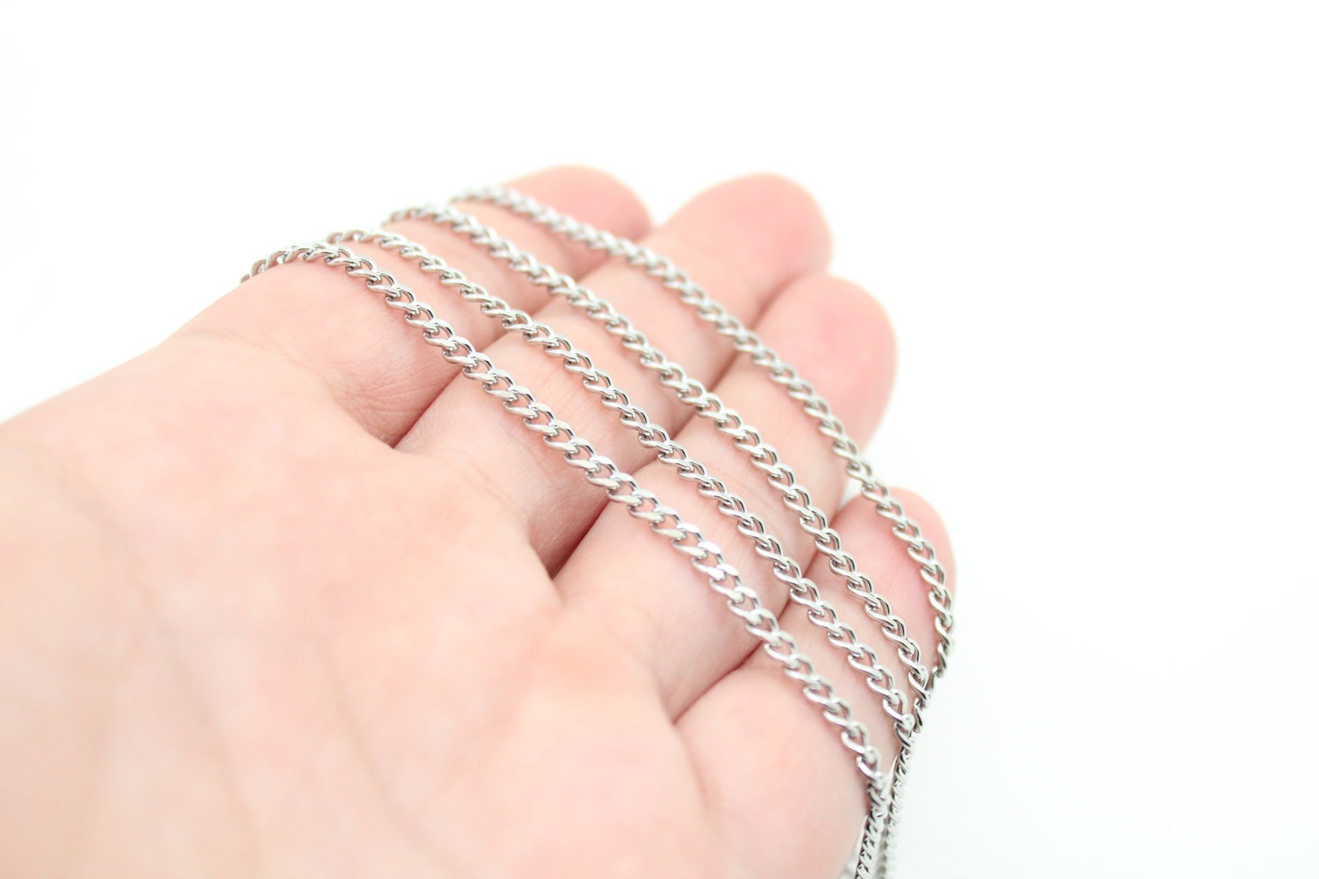 Çelik Gümüş Basık Traşlı Zincir