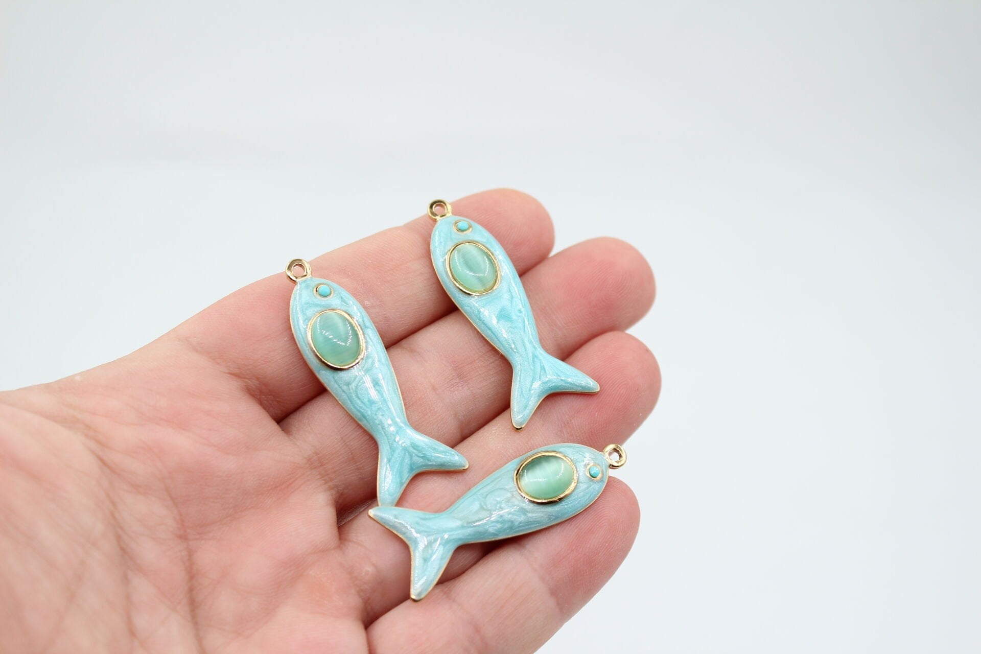 Çelik Sedefli Mavi Balık Kolye Ucu