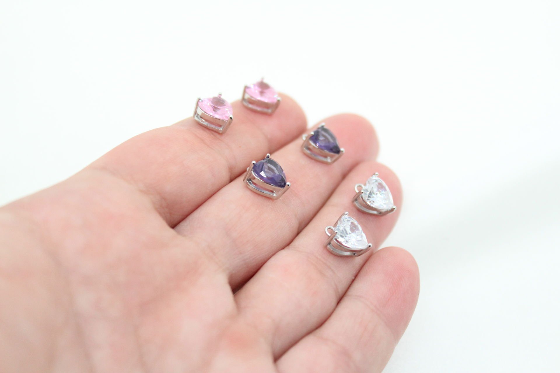 Rodyum Kaplama 8mm Zirkonlu Kalp Kolye Ucu