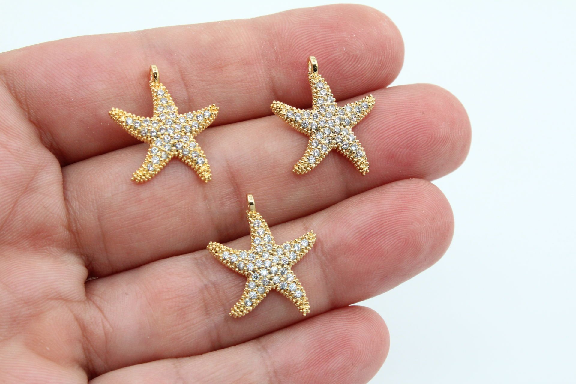 Altın Kaplama Beyaz Taşlı Büyük Deniz Yıldızı