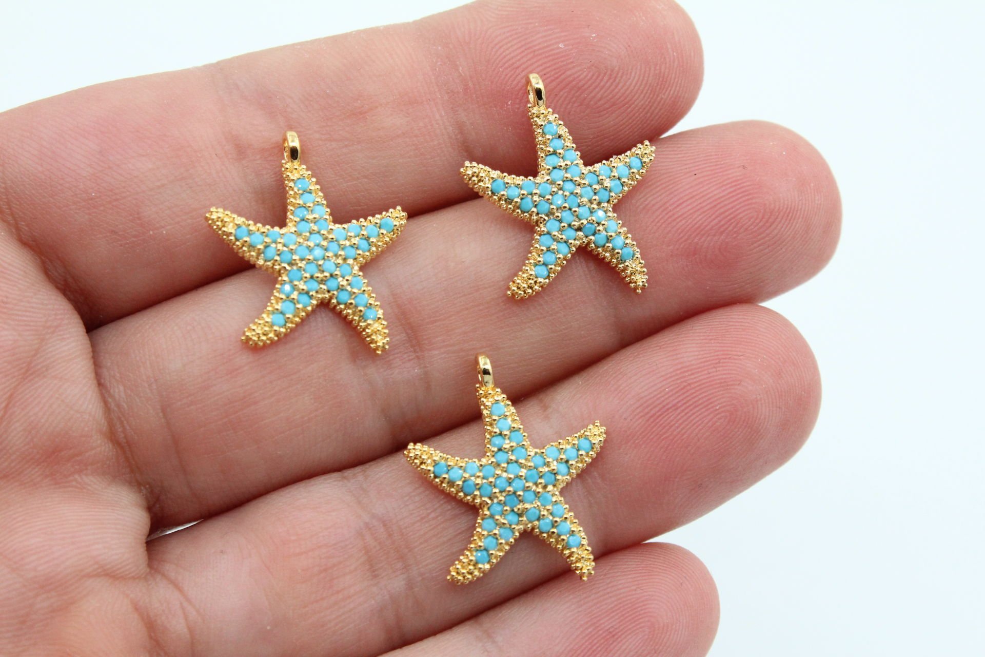 Altın Kaplama Turkuaz Taşlı Büyük Deniz Yıldızı