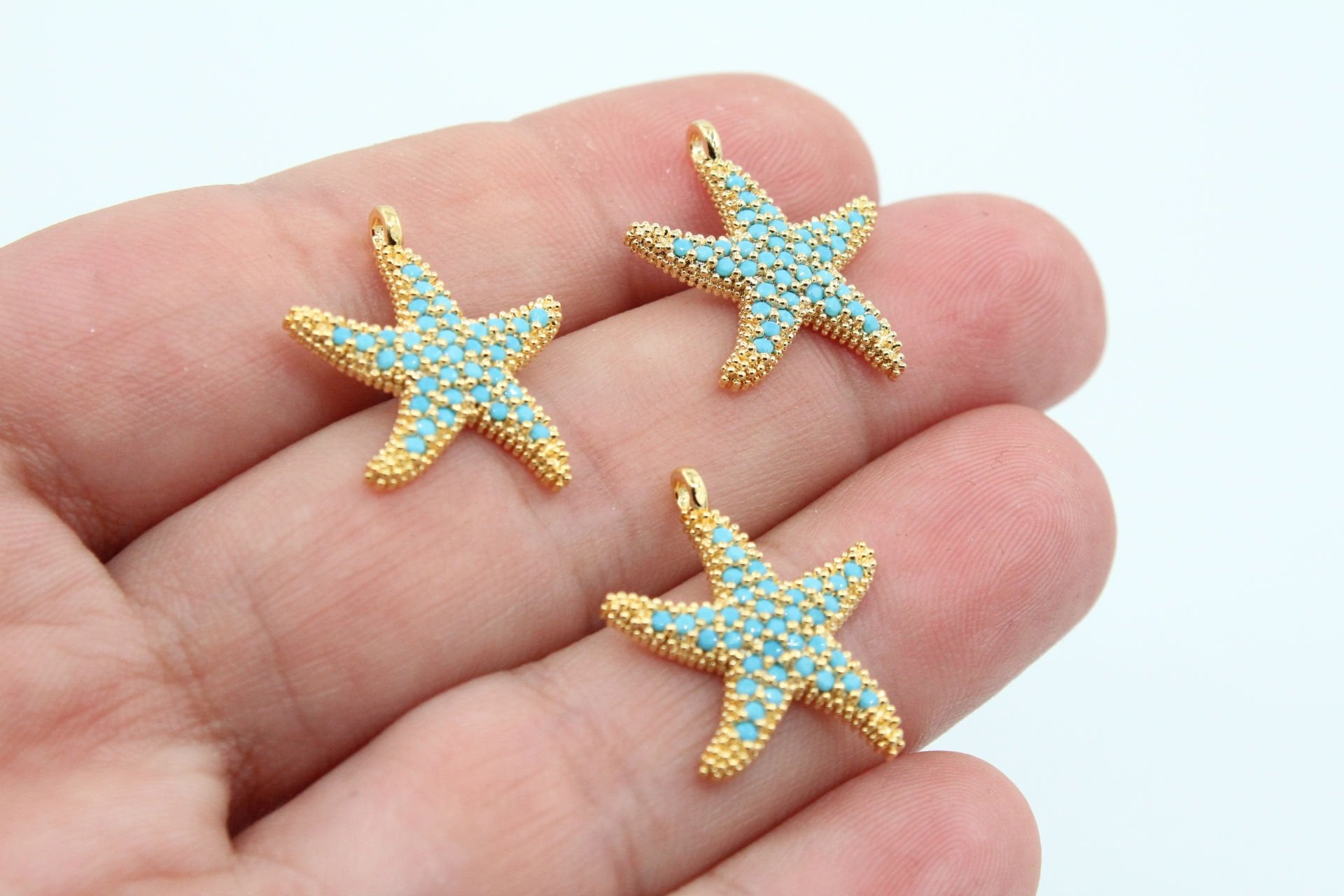 Altın Kaplama Turkuaz Taşlı Büyük Deniz Yıldızı