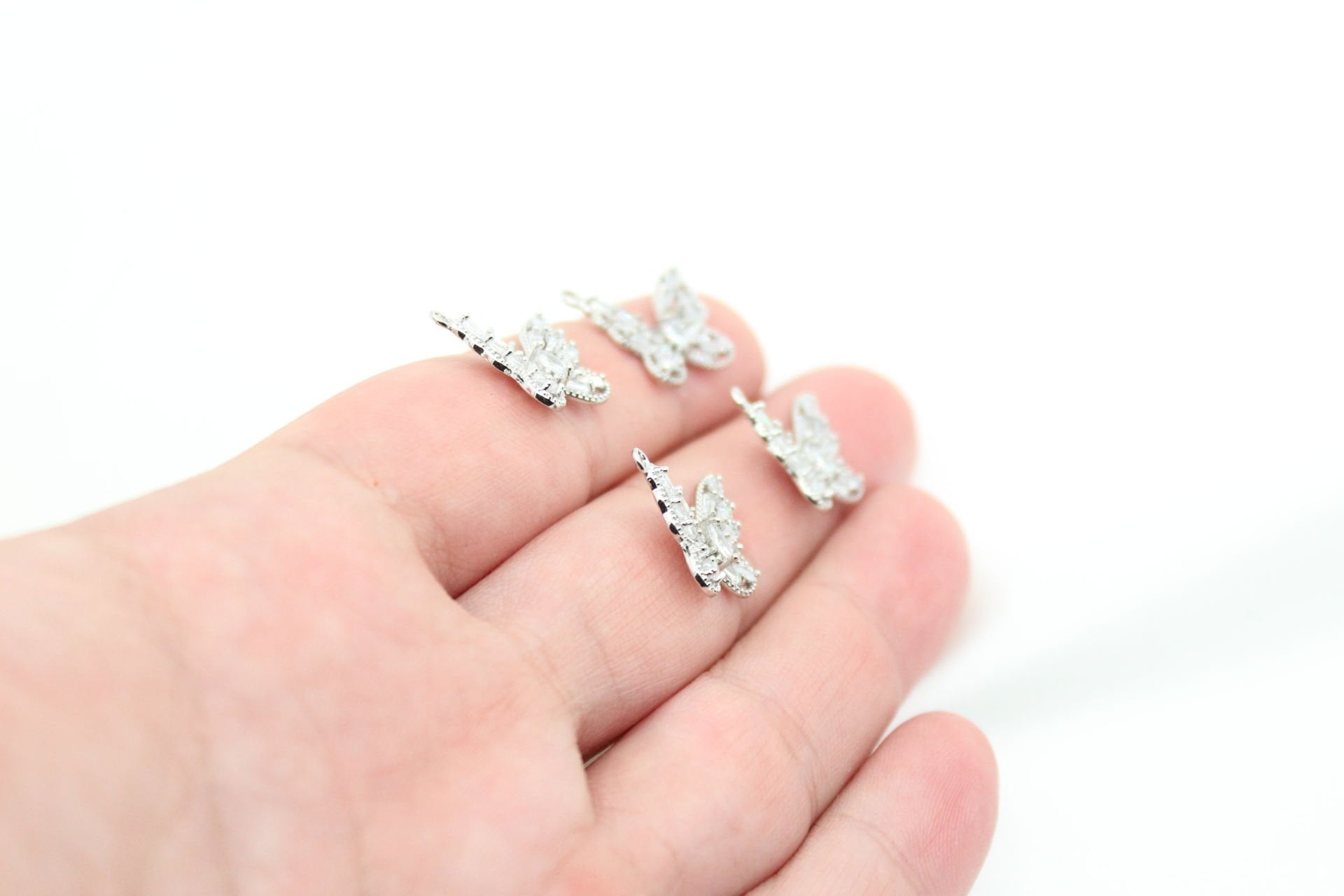 Rodyum Kaplama Baget Taşlı Kelebek